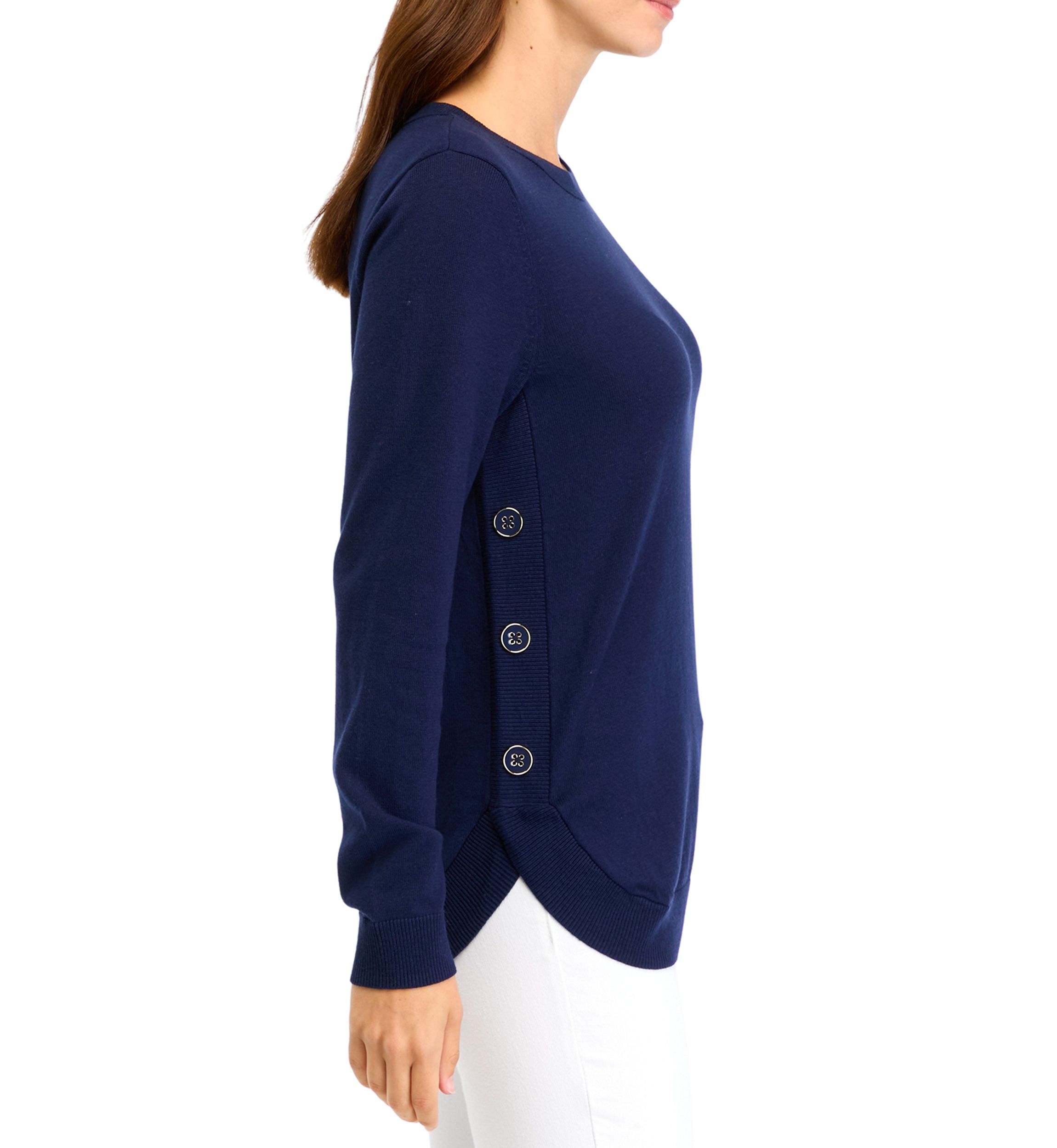 Womens Solid Button Trim Sweater