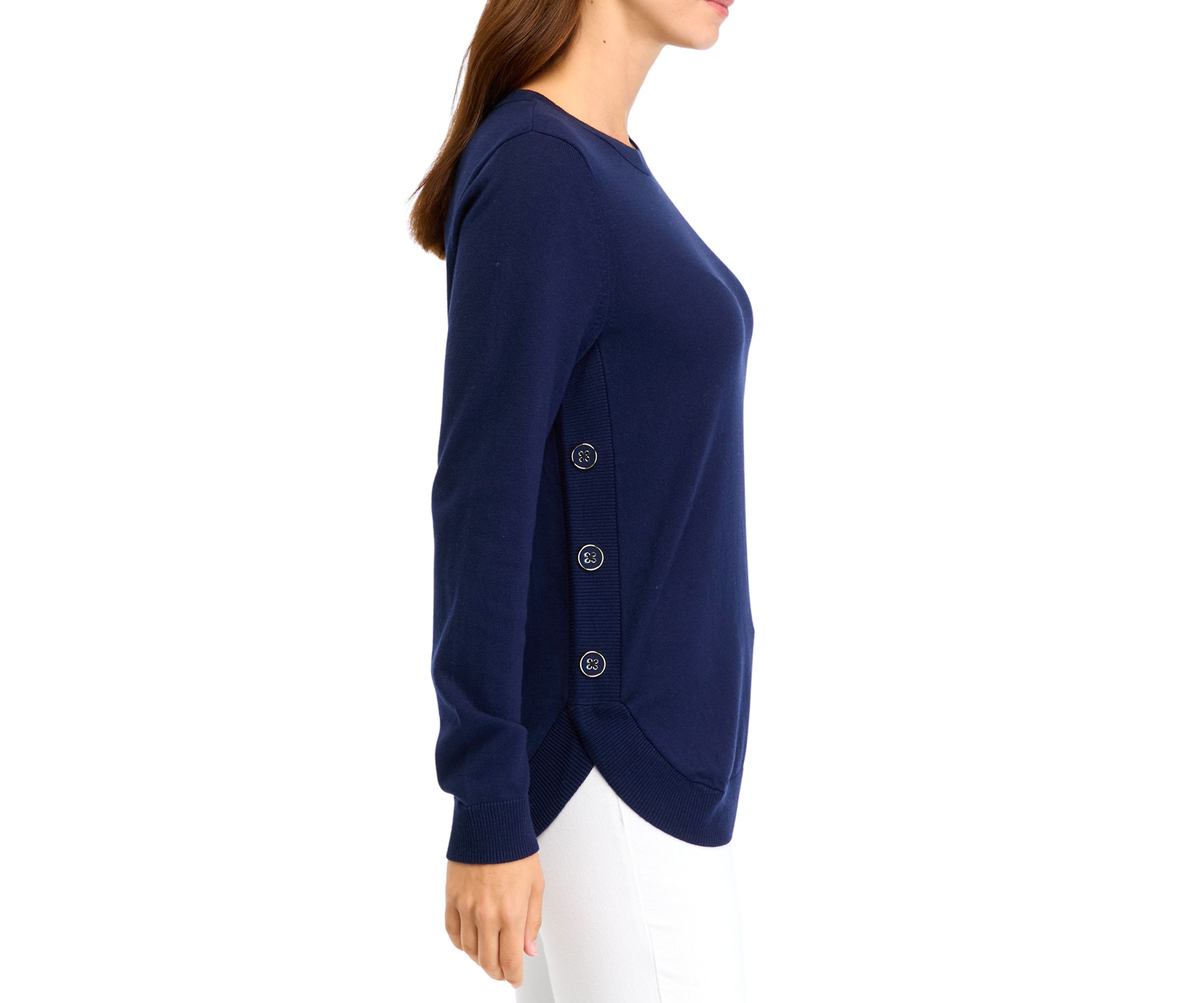 Womens Solid Button Trim Sweater