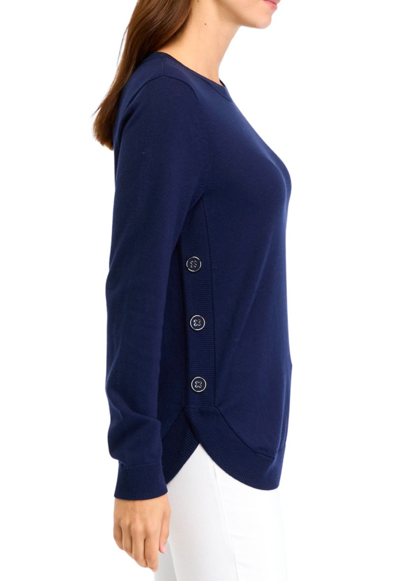 Womens Solid Button Trim Sweater