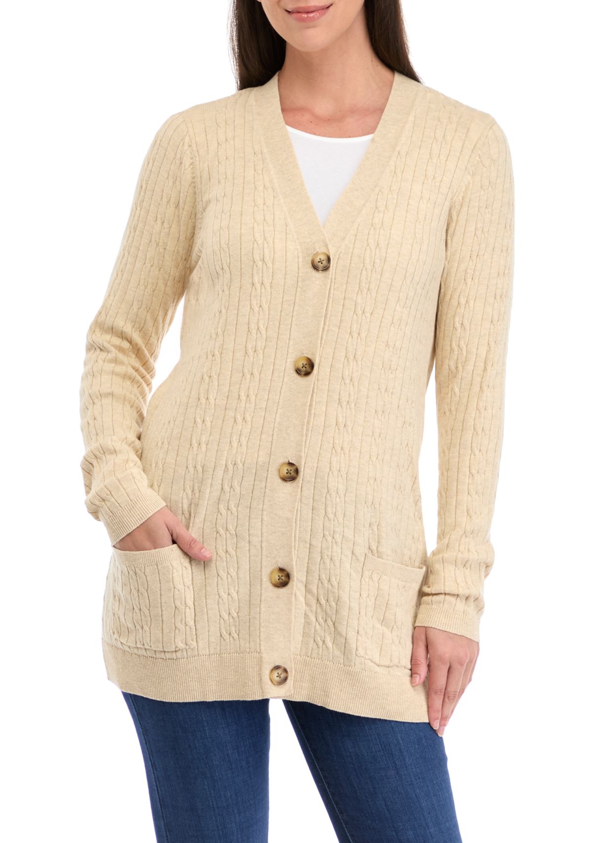 Womens Button Front Cable Knit Cardigan