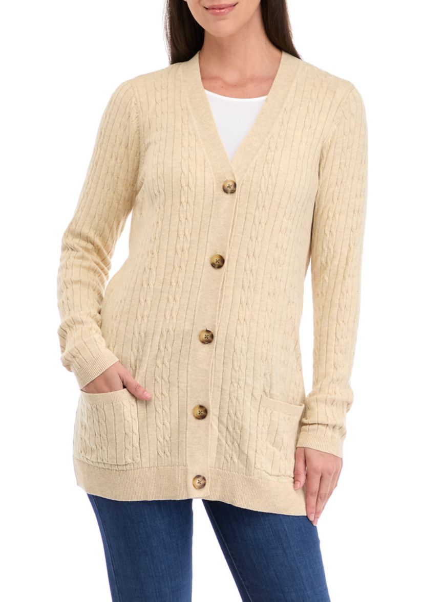 Womens Button Front Cable Knit Cardigan