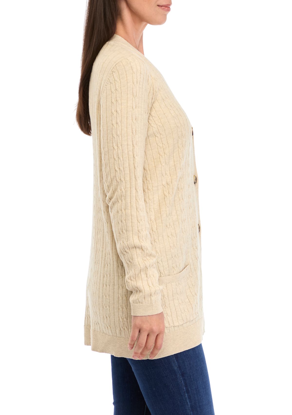Womens Button Front Cable Knit Cardigan