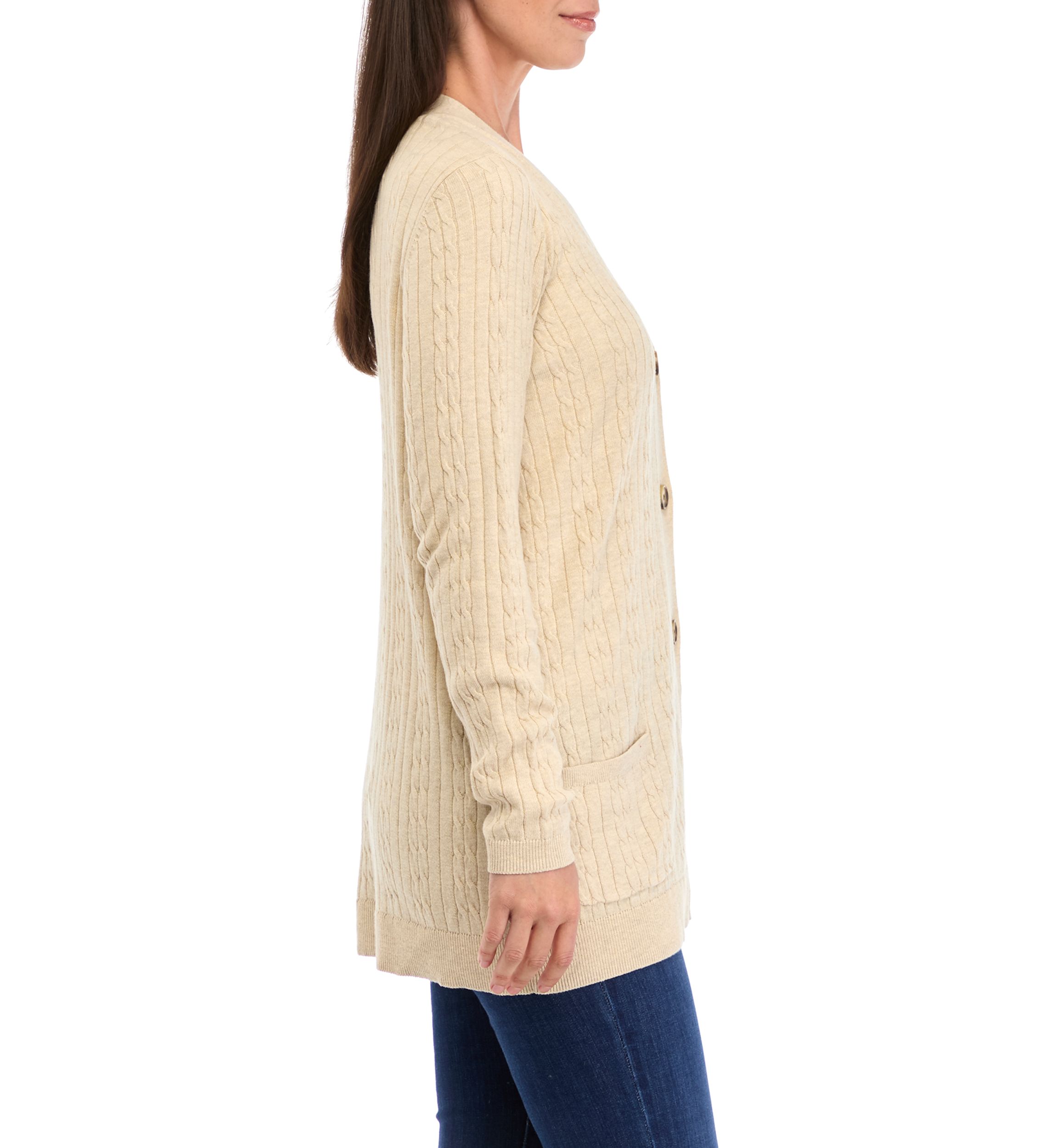 Womens Button Front Cable Knit Cardigan