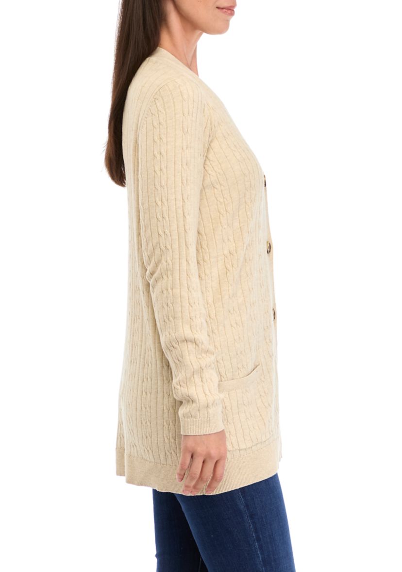 Womens Button Front Cable Knit Cardigan