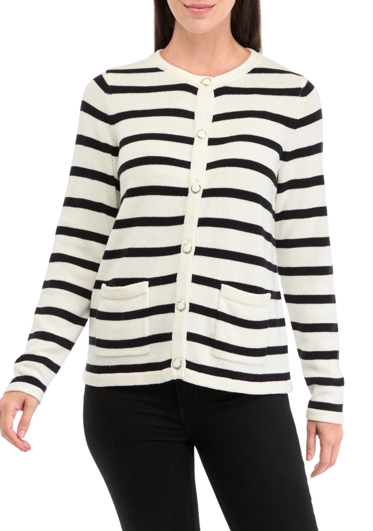 Womens Striped Button Front Cardigan
