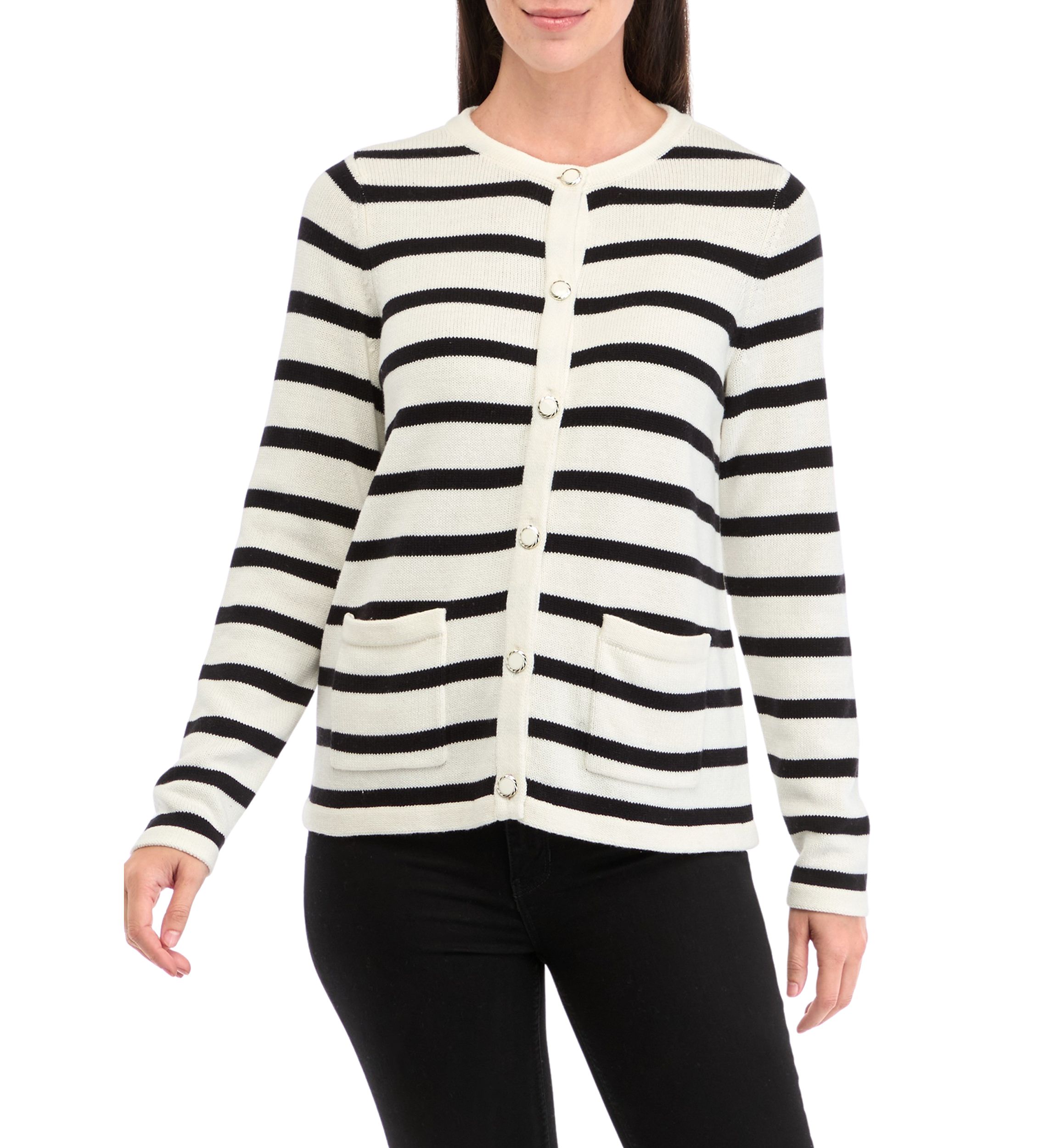 Womens Striped Button Front Cardigan