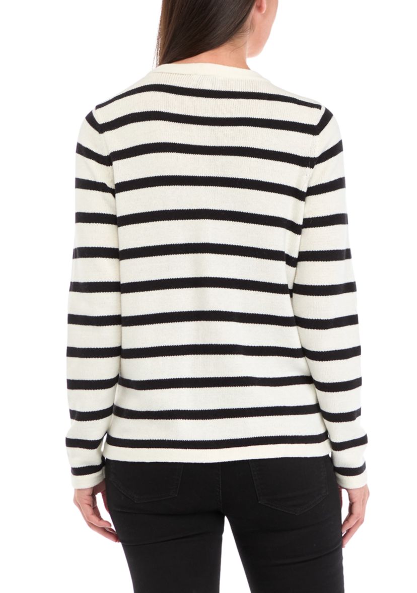 Womens Striped Button Front Cardigan