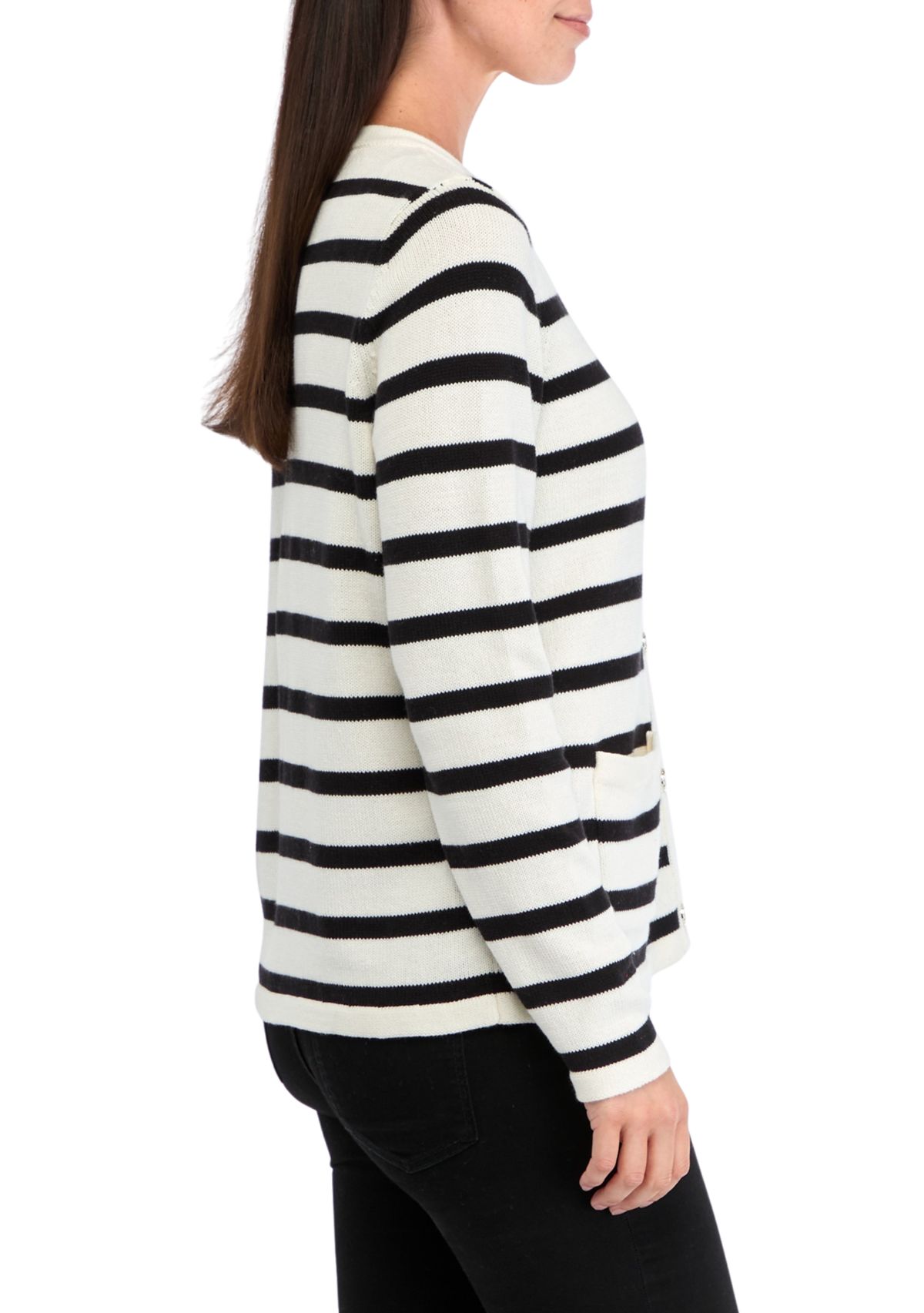 Womens Striped Button Front Cardigan