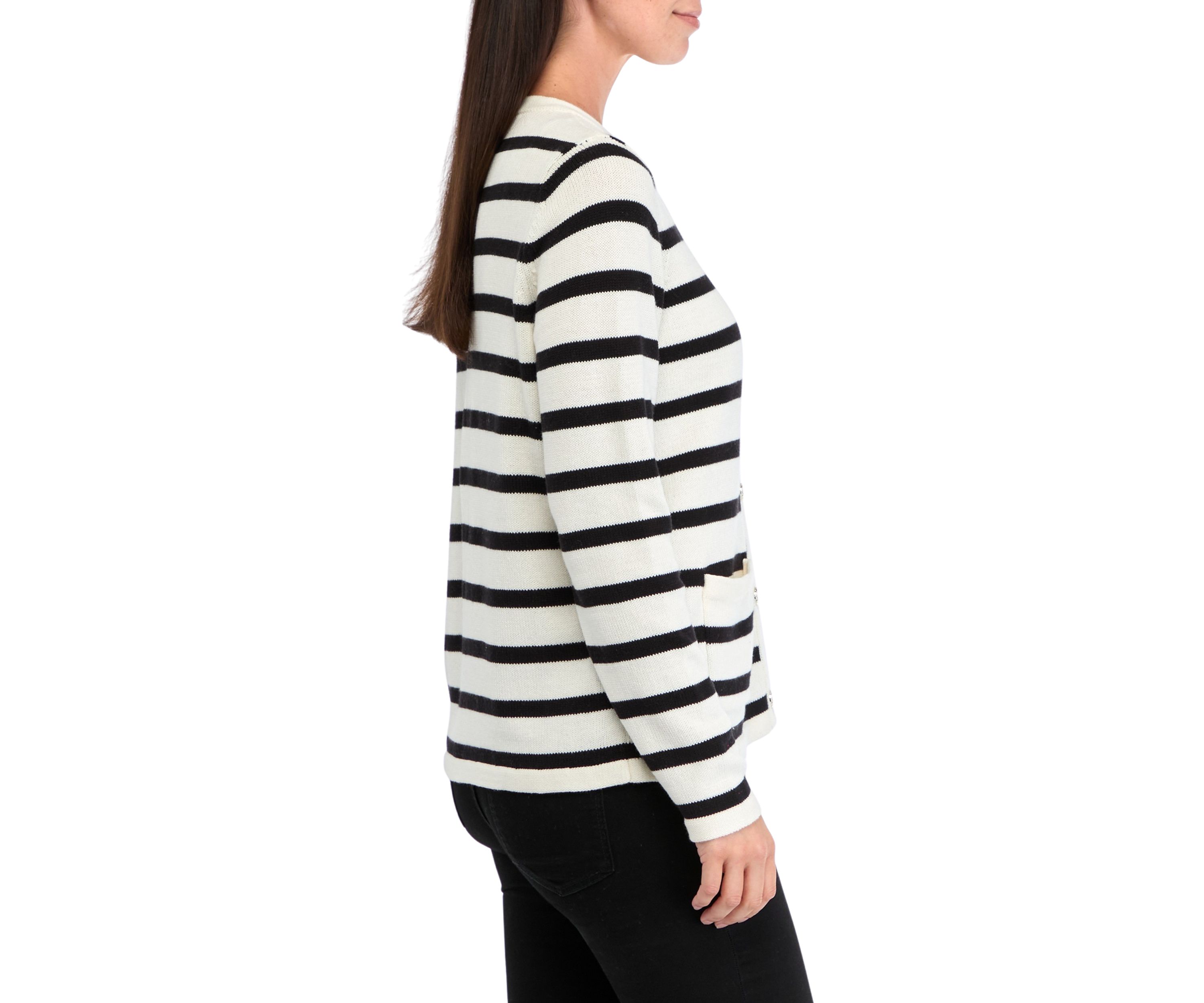 Womens Striped Button Front Cardigan