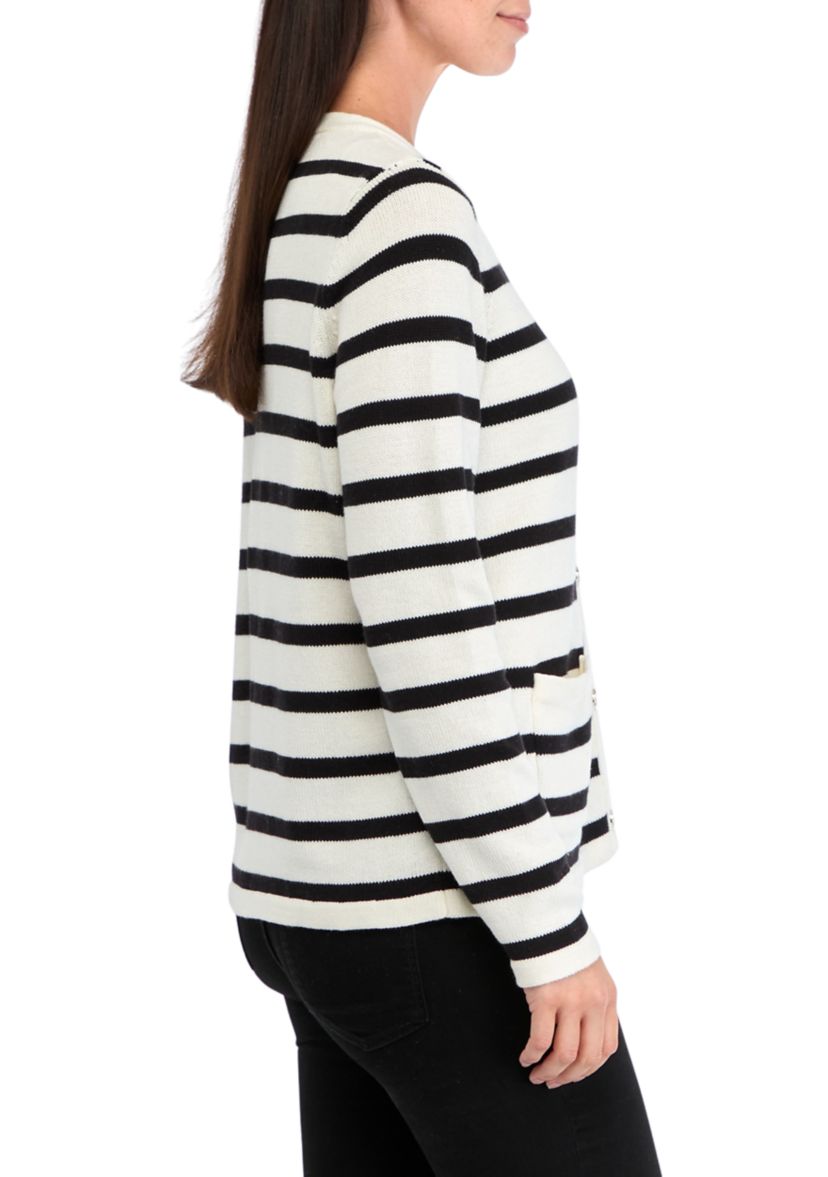 Womens Striped Button Front Cardigan