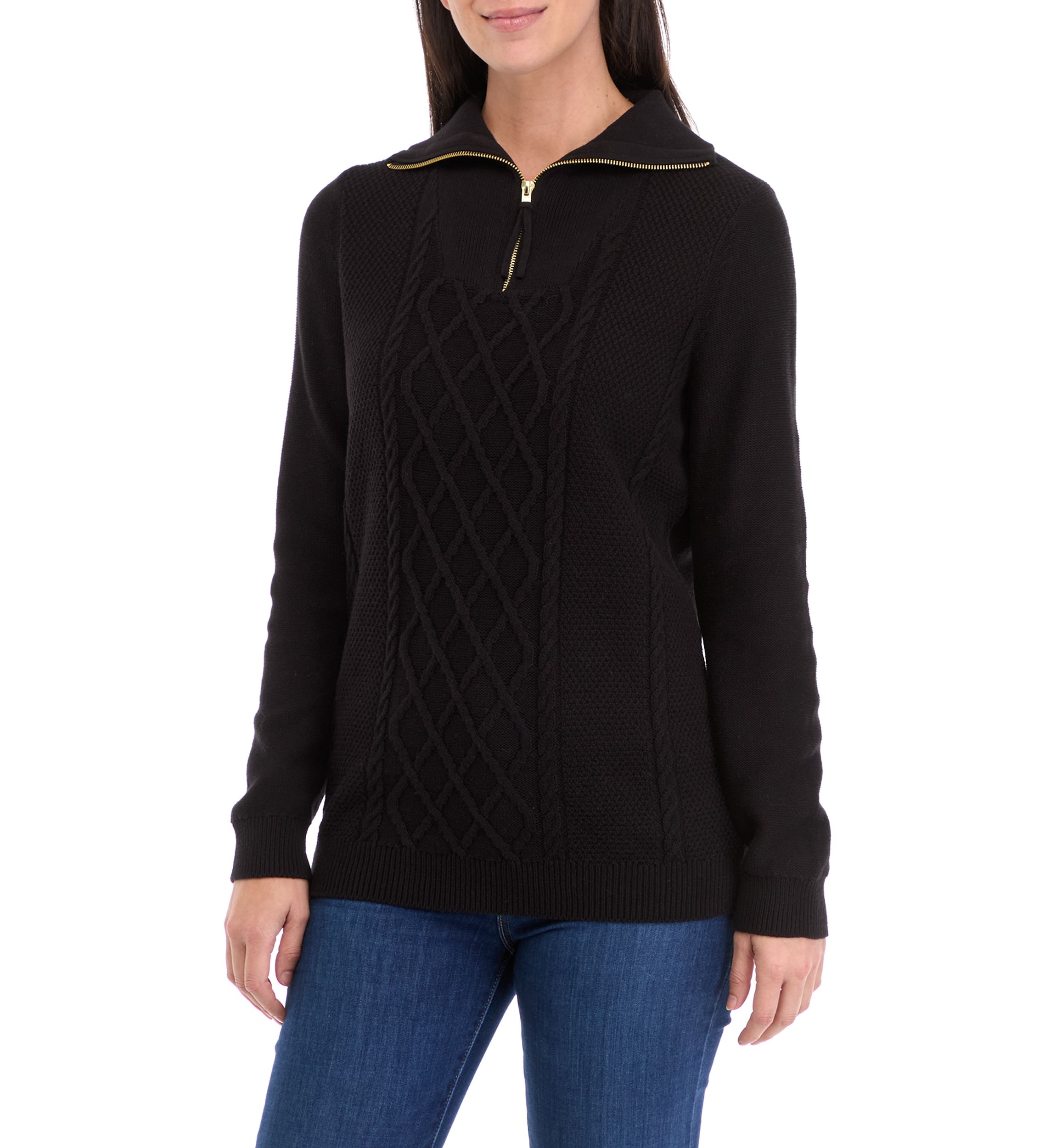 Womens 1/4 Zip Cable Knit Sweater