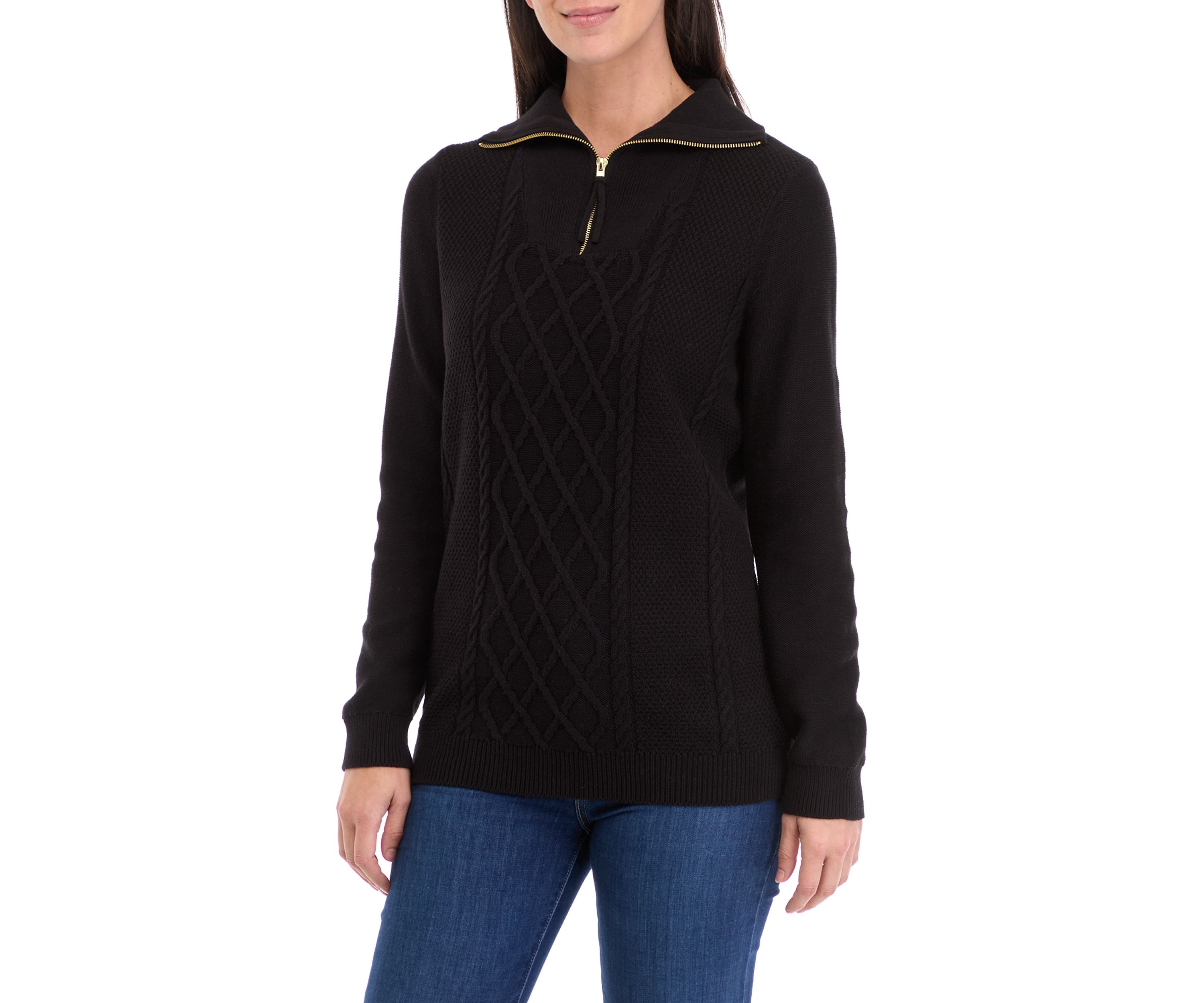 Womens 1/4 Zip Cable Knit Sweater