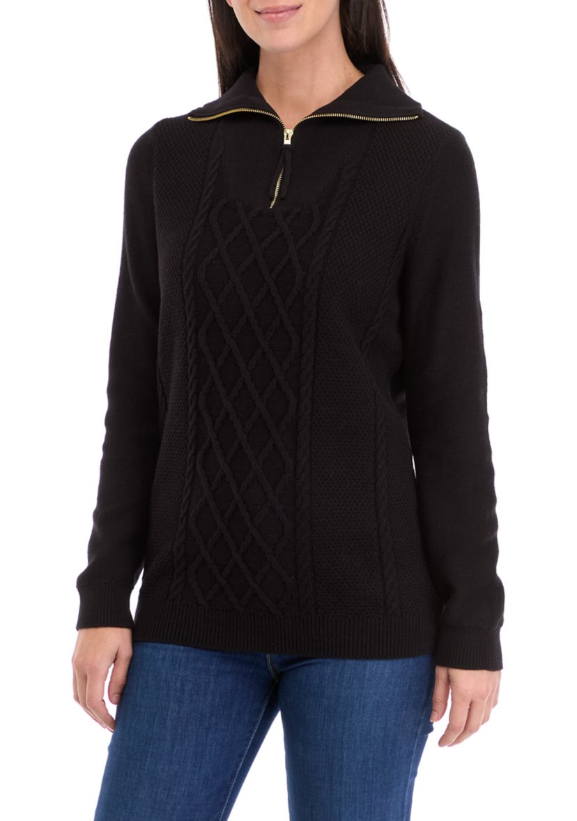 Womens 1/4 Zip Cable Knit Sweater