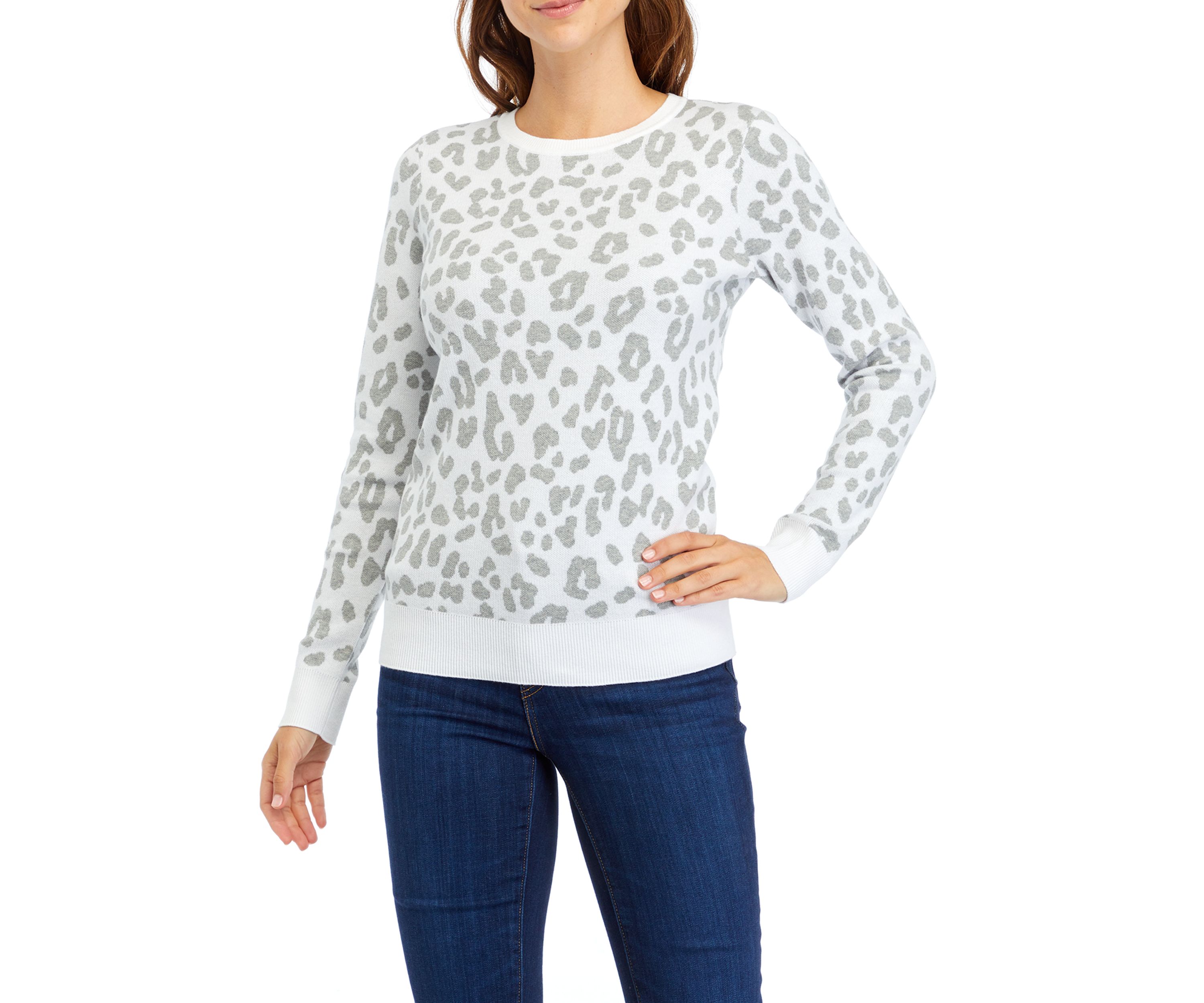 Womens Long Sleeve Animal Print Crew Sweater 