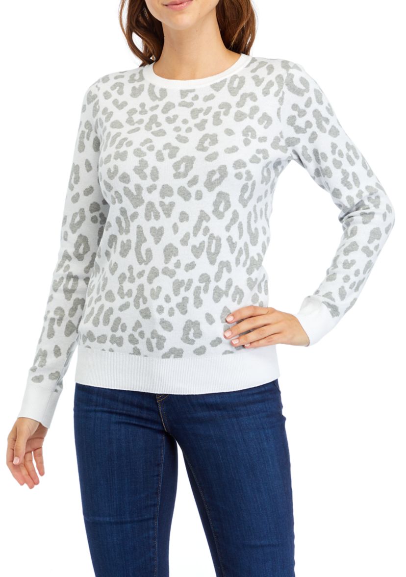 Womens Long Sleeve Animal Print Crew Sweater 