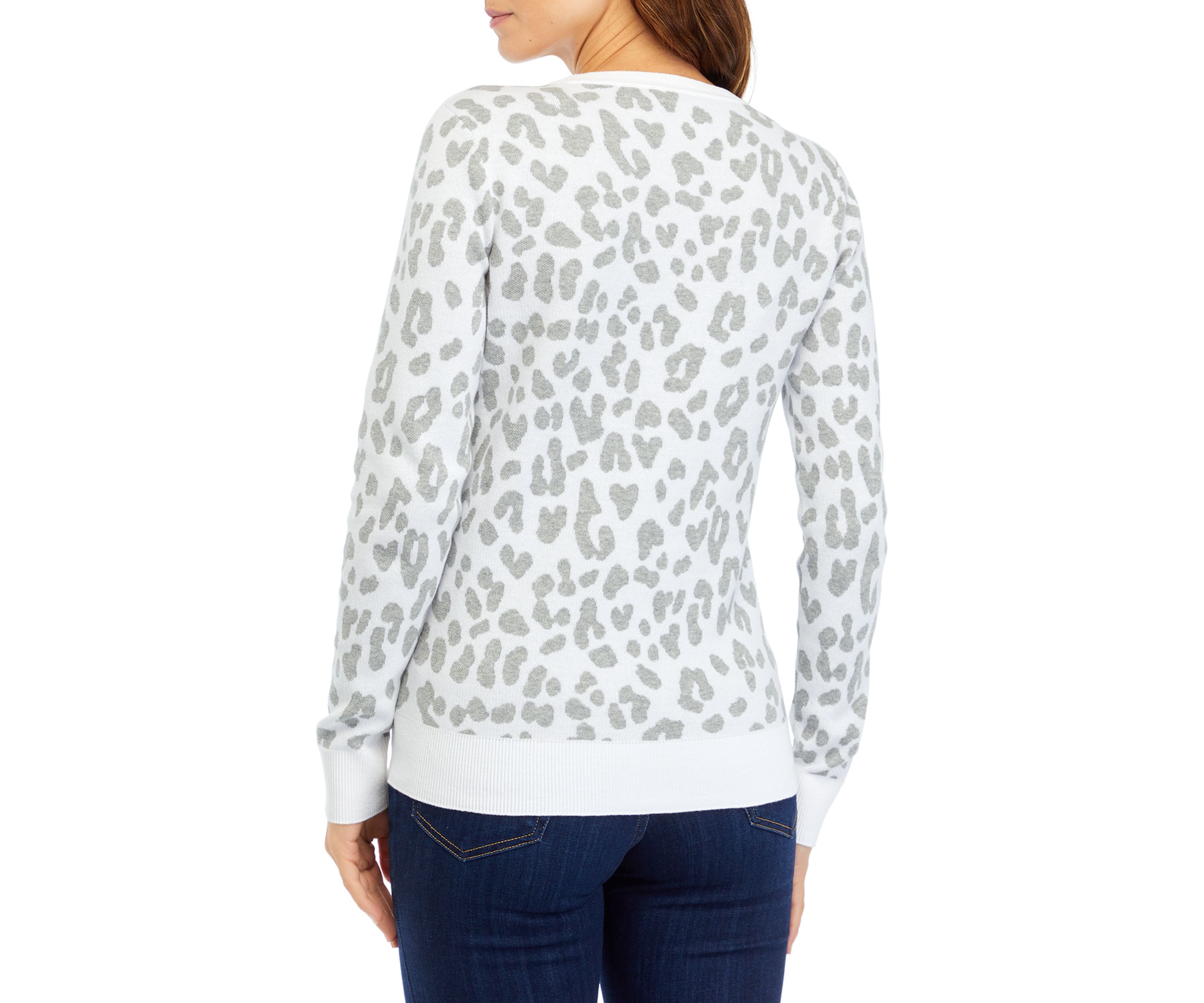 Womens Long Sleeve Animal Print Crew Sweater 