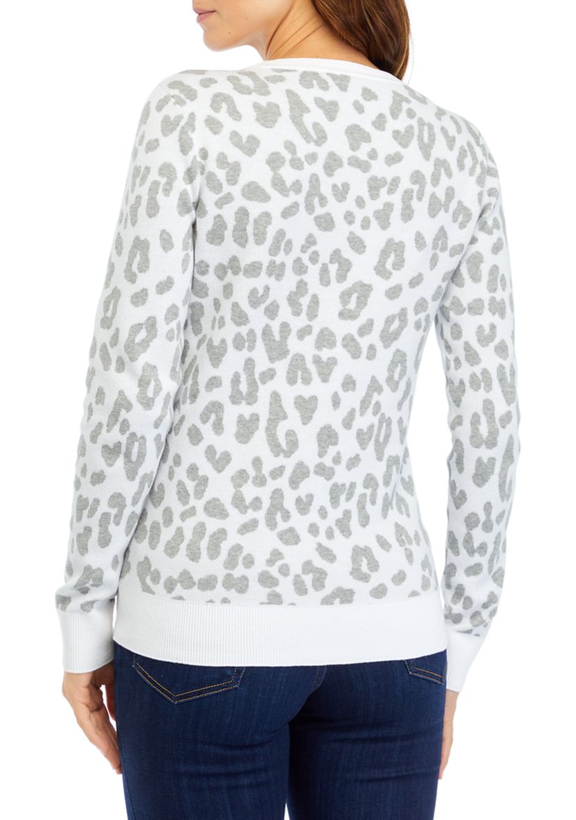 Womens Long Sleeve Animal Print Crew Sweater 