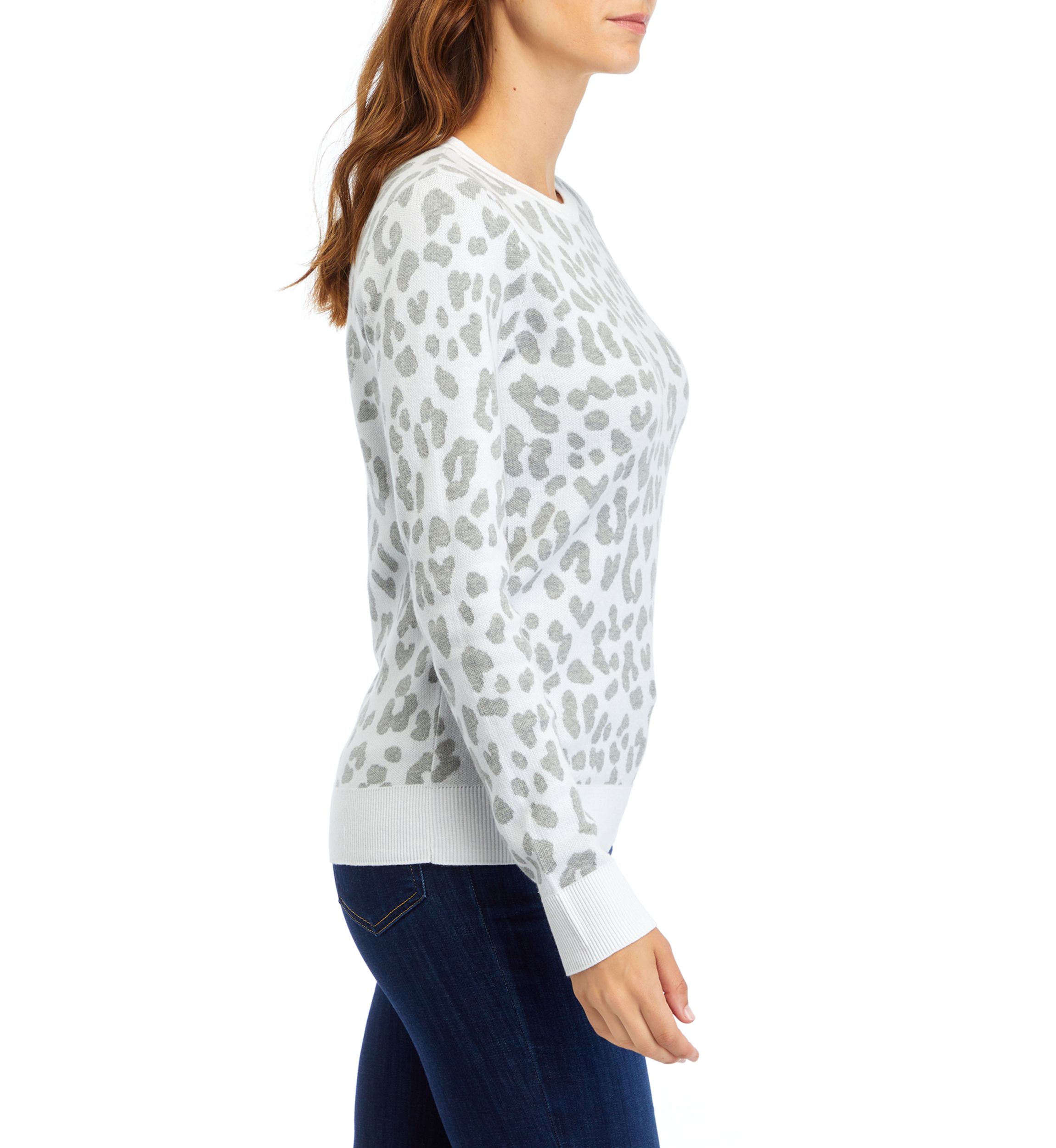 Womens Long Sleeve Animal Print Crew Sweater 
