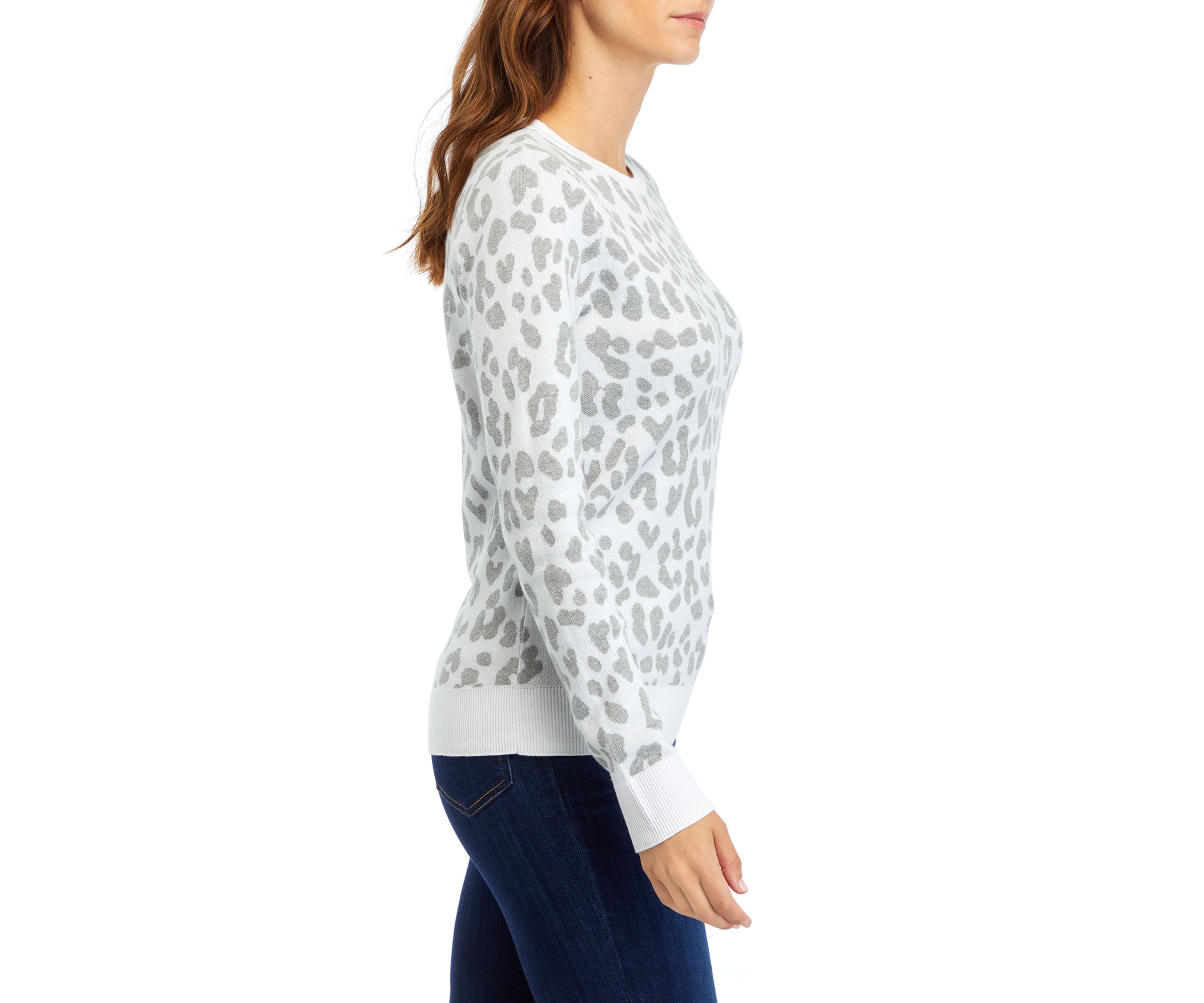 Womens Long Sleeve Animal Print Crew Sweater 