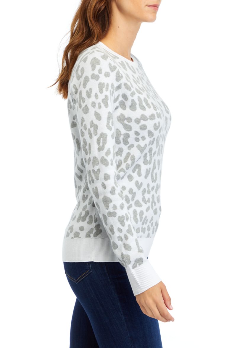 Womens Long Sleeve Animal Print Crew Sweater 