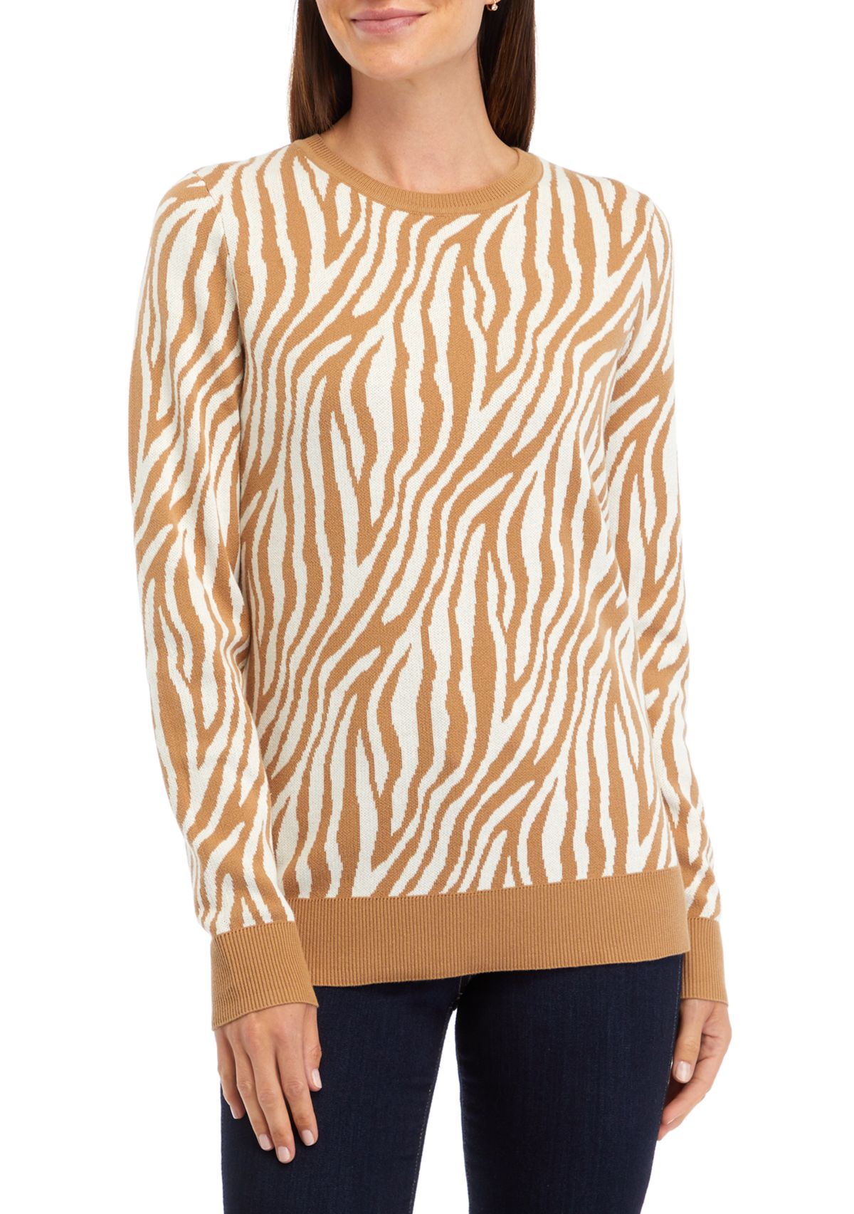 Womens Long Sleeve Crew Jacquard Sweater 