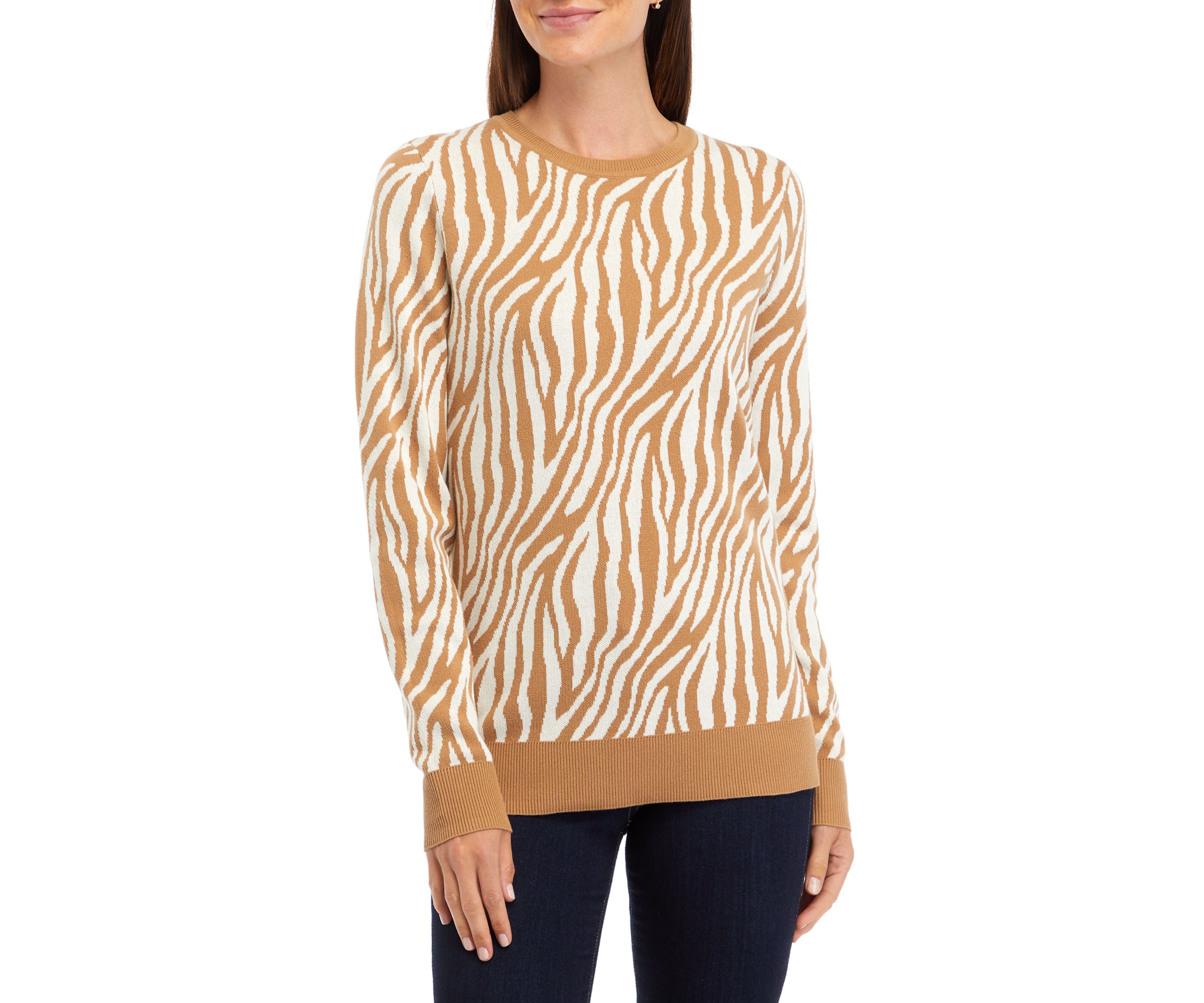 Womens Long Sleeve Crew Jacquard Sweater 
