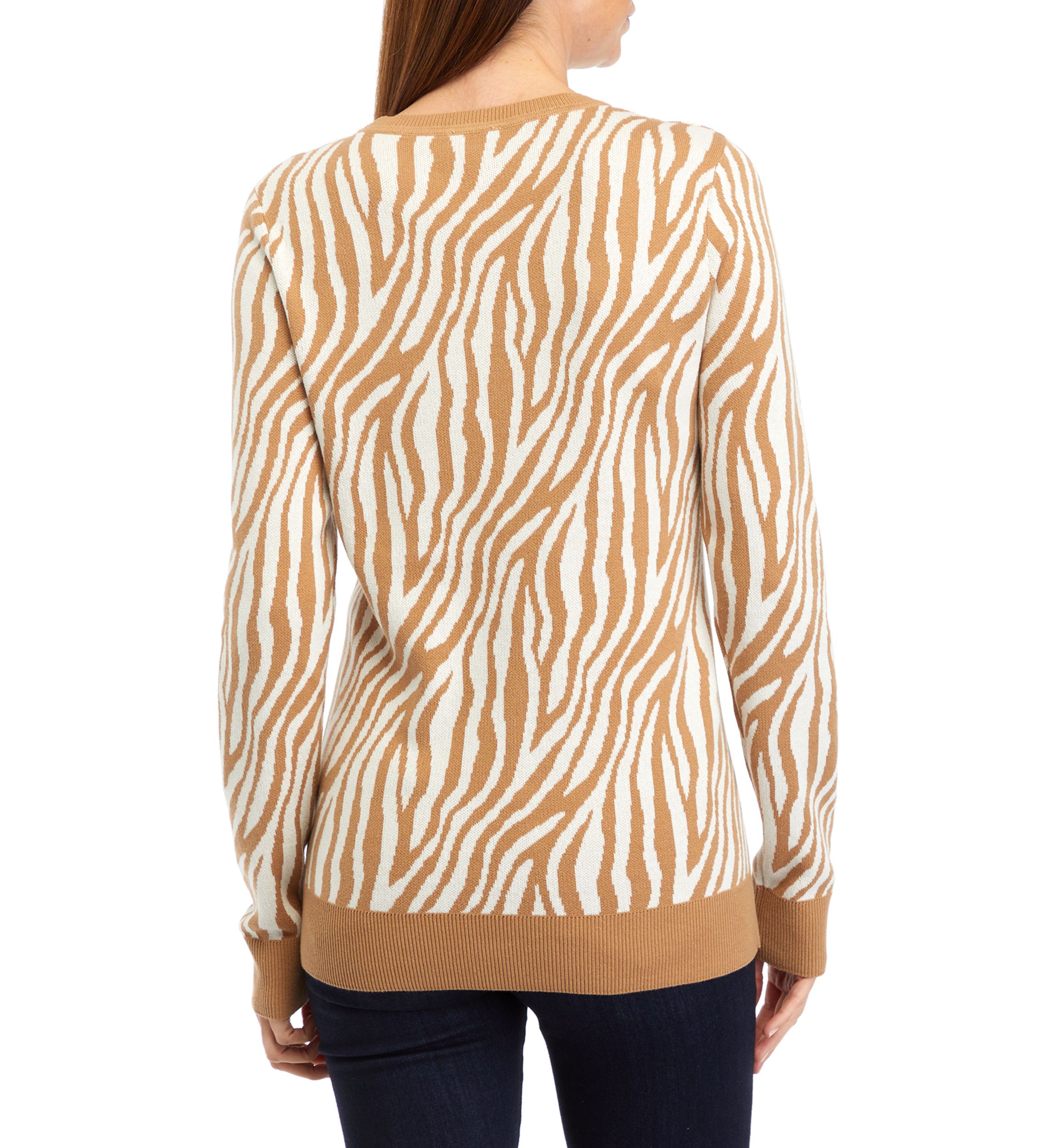 Womens Long Sleeve Crew Jacquard Sweater 