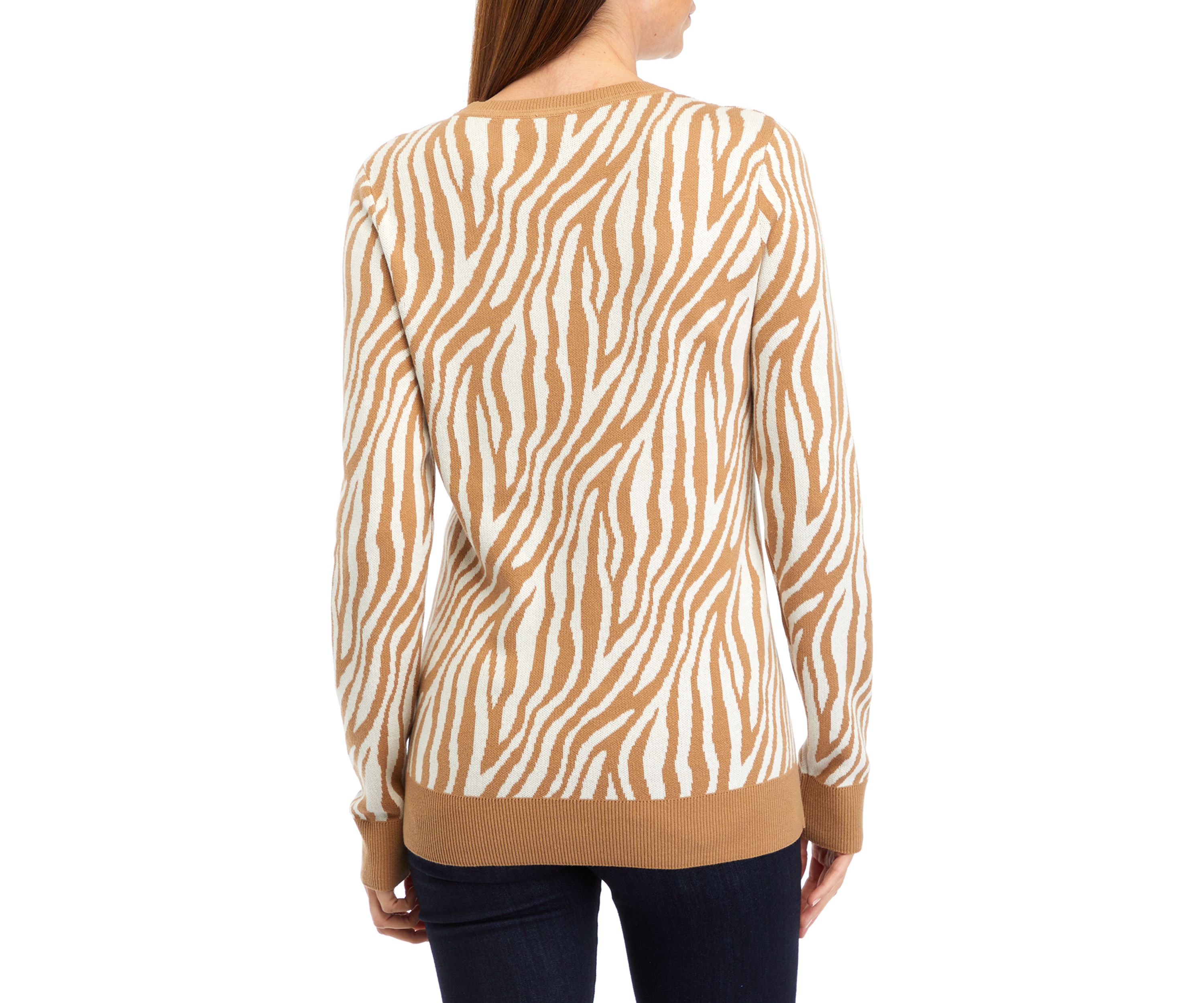 Womens Long Sleeve Crew Jacquard Sweater 