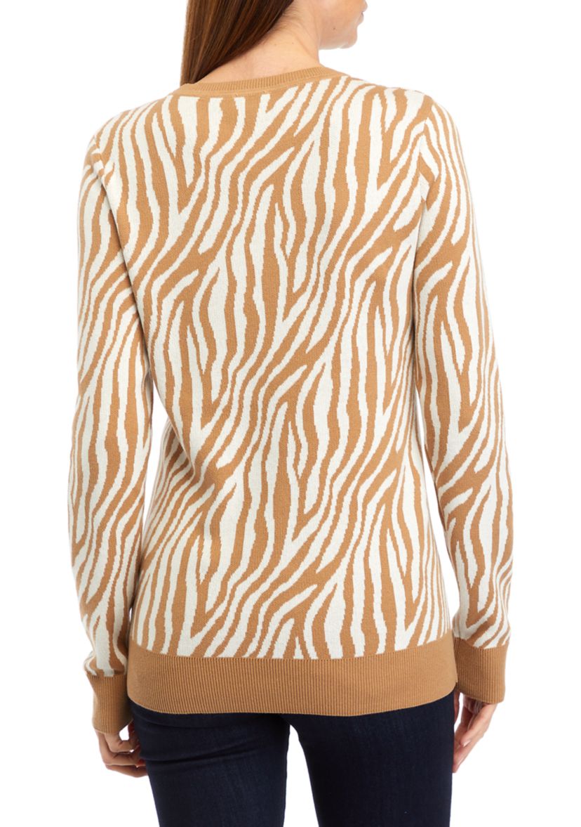 Womens Long Sleeve Crew Jacquard Sweater 