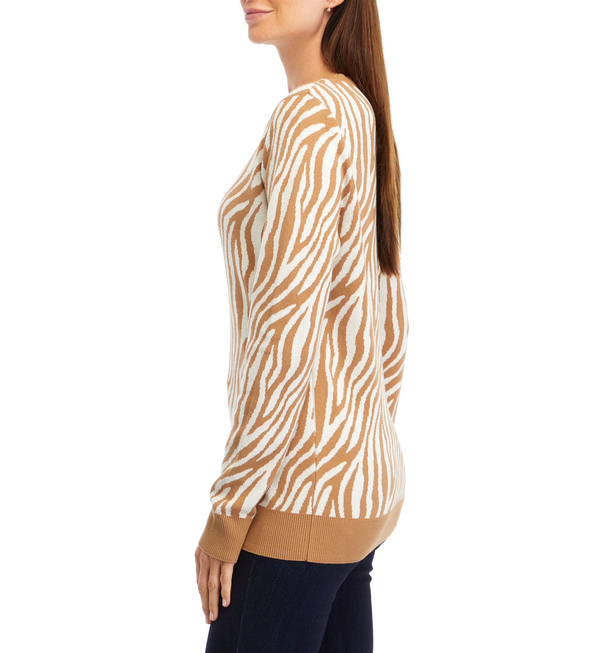 Womens Long Sleeve Crew Jacquard Sweater 