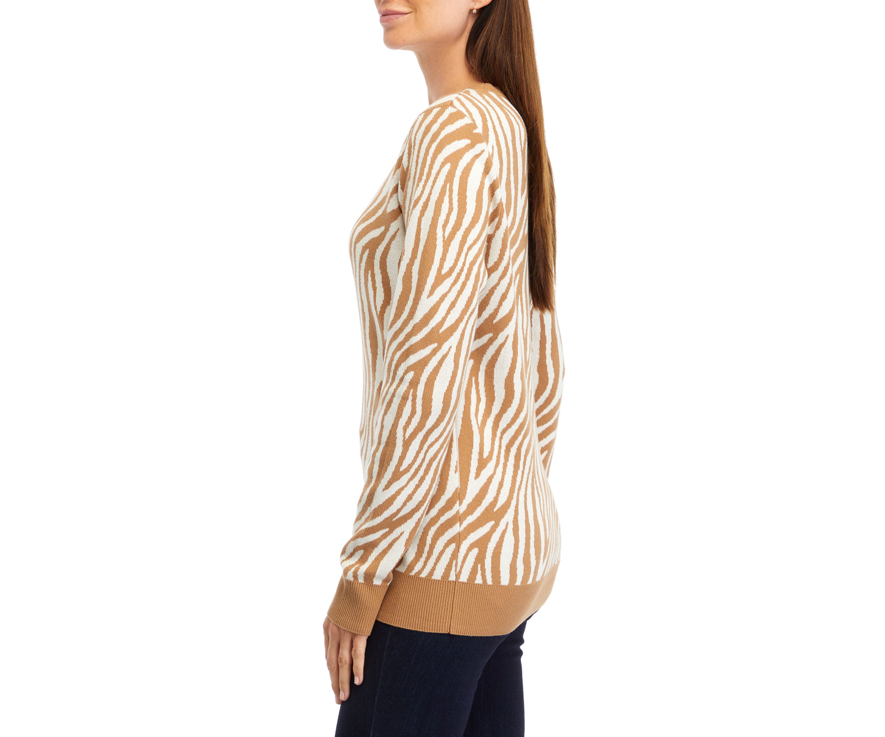 Womens Long Sleeve Crew Jacquard Sweater 