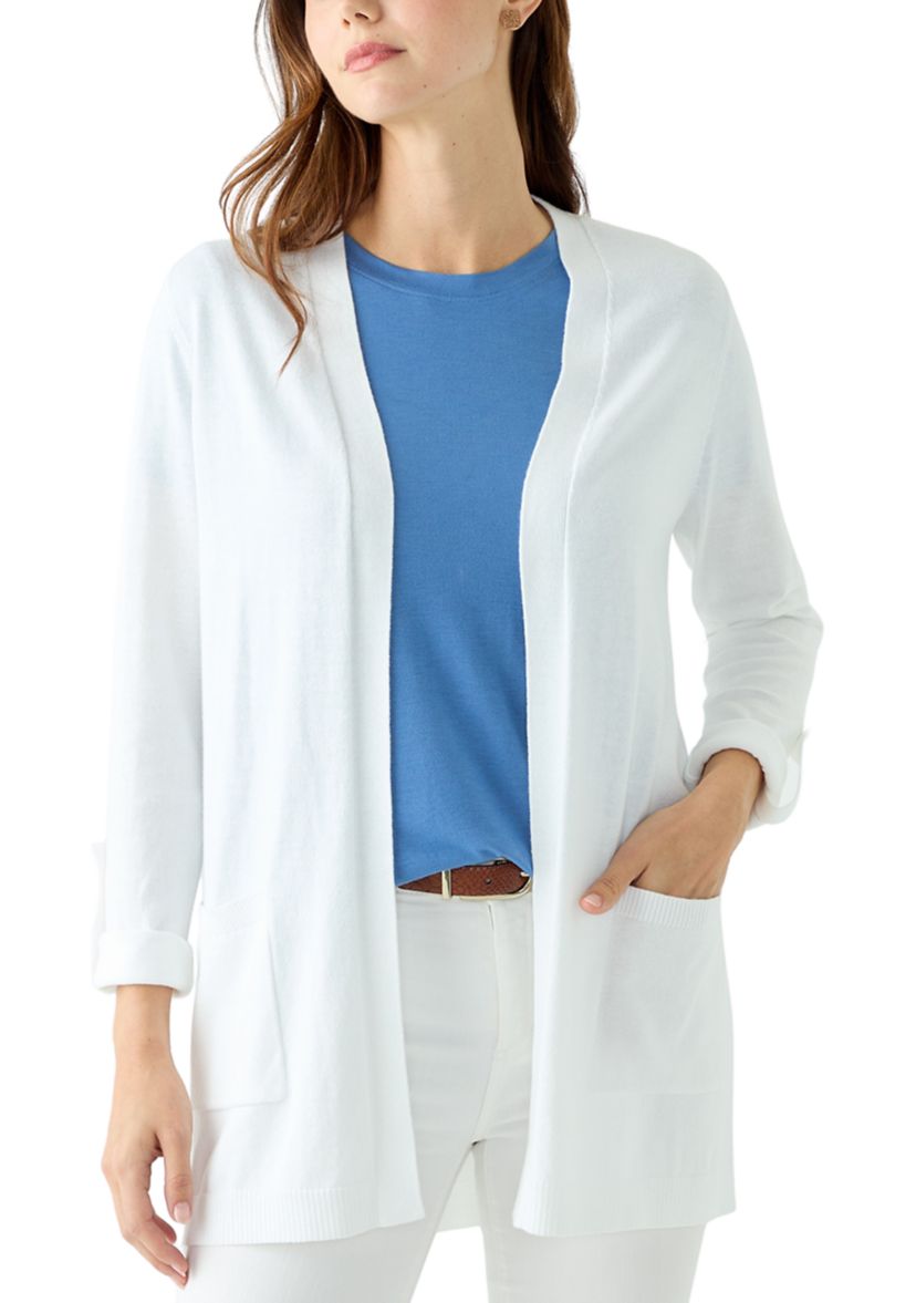 Womens Roll Tab Solid Cardigan