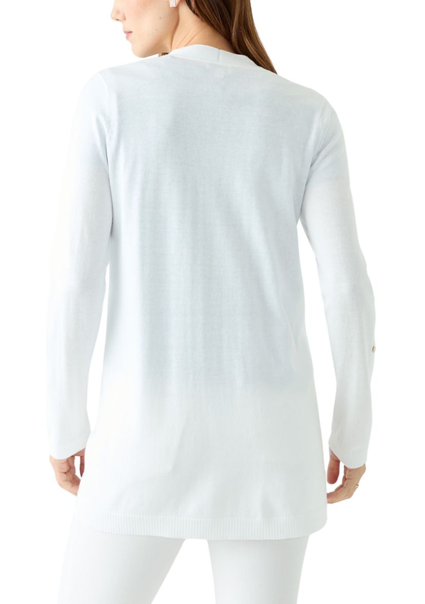 Womens Roll Tab Solid Cardigan