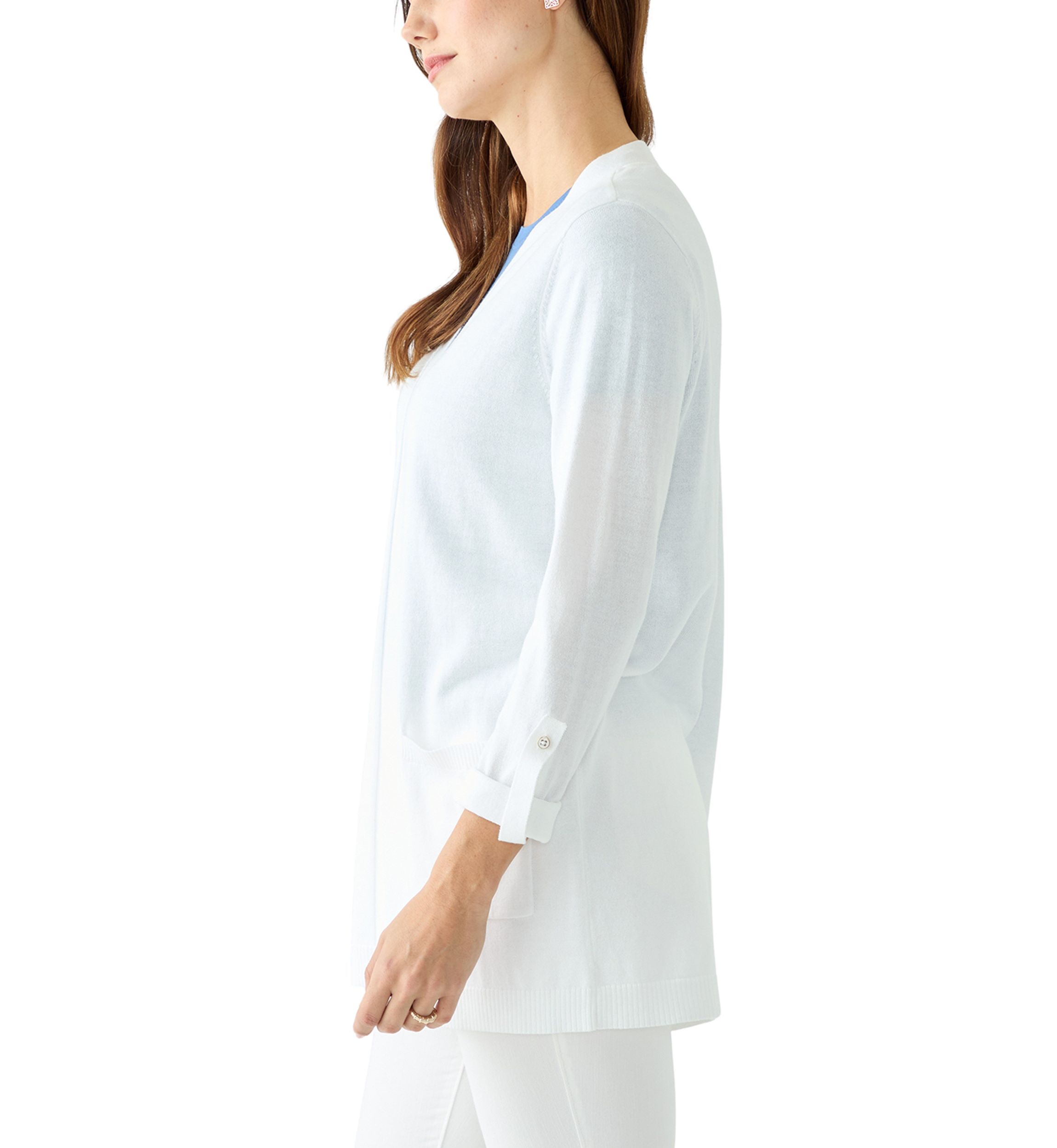 Womens Roll Tab Solid Cardigan