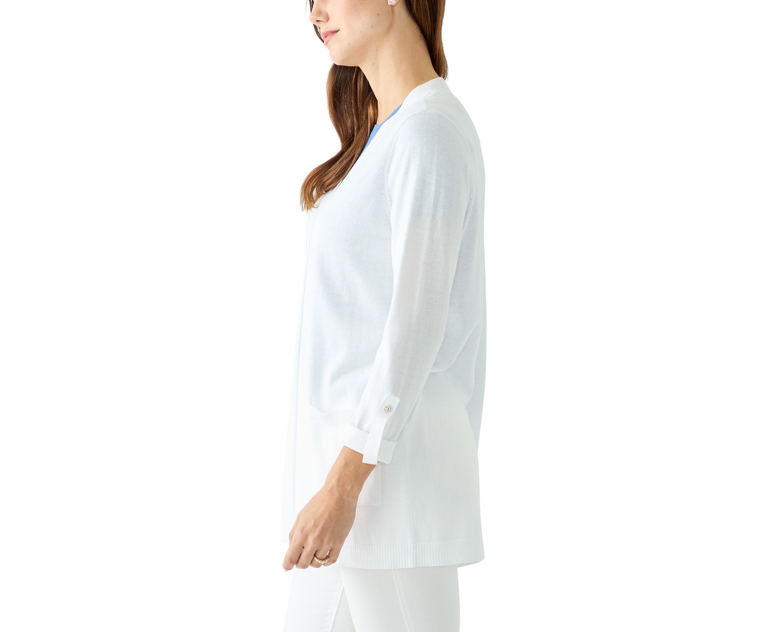 Womens Roll Tab Solid Cardigan