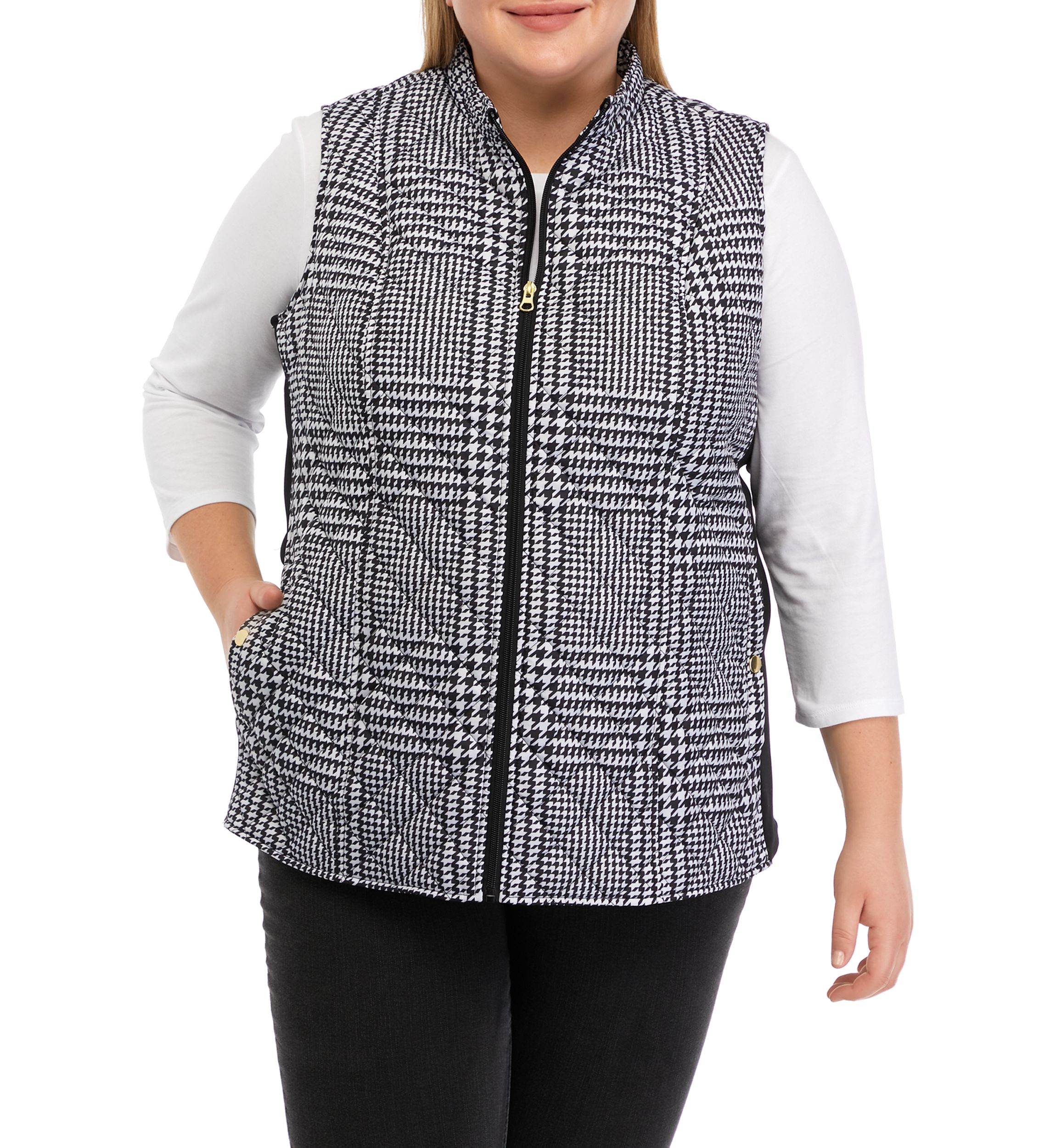 Plus Size Quilted Ribbed Printed Vest