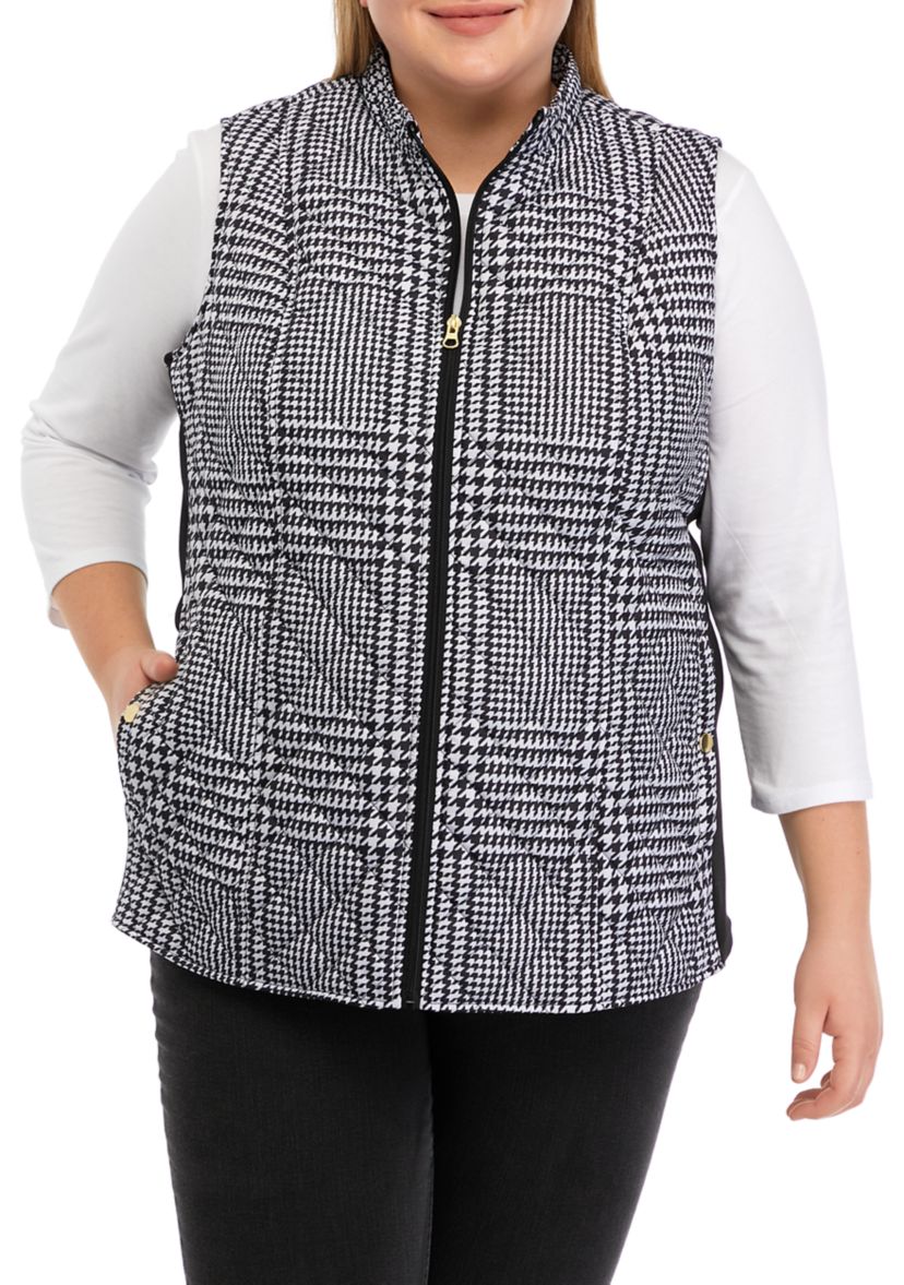 Plus Size Quilted Ribbed Printed Vest