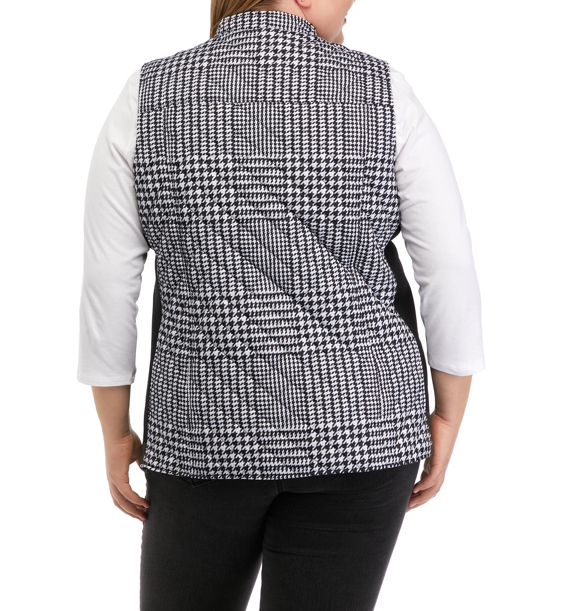 Plus Size Quilted Ribbed Printed Vest