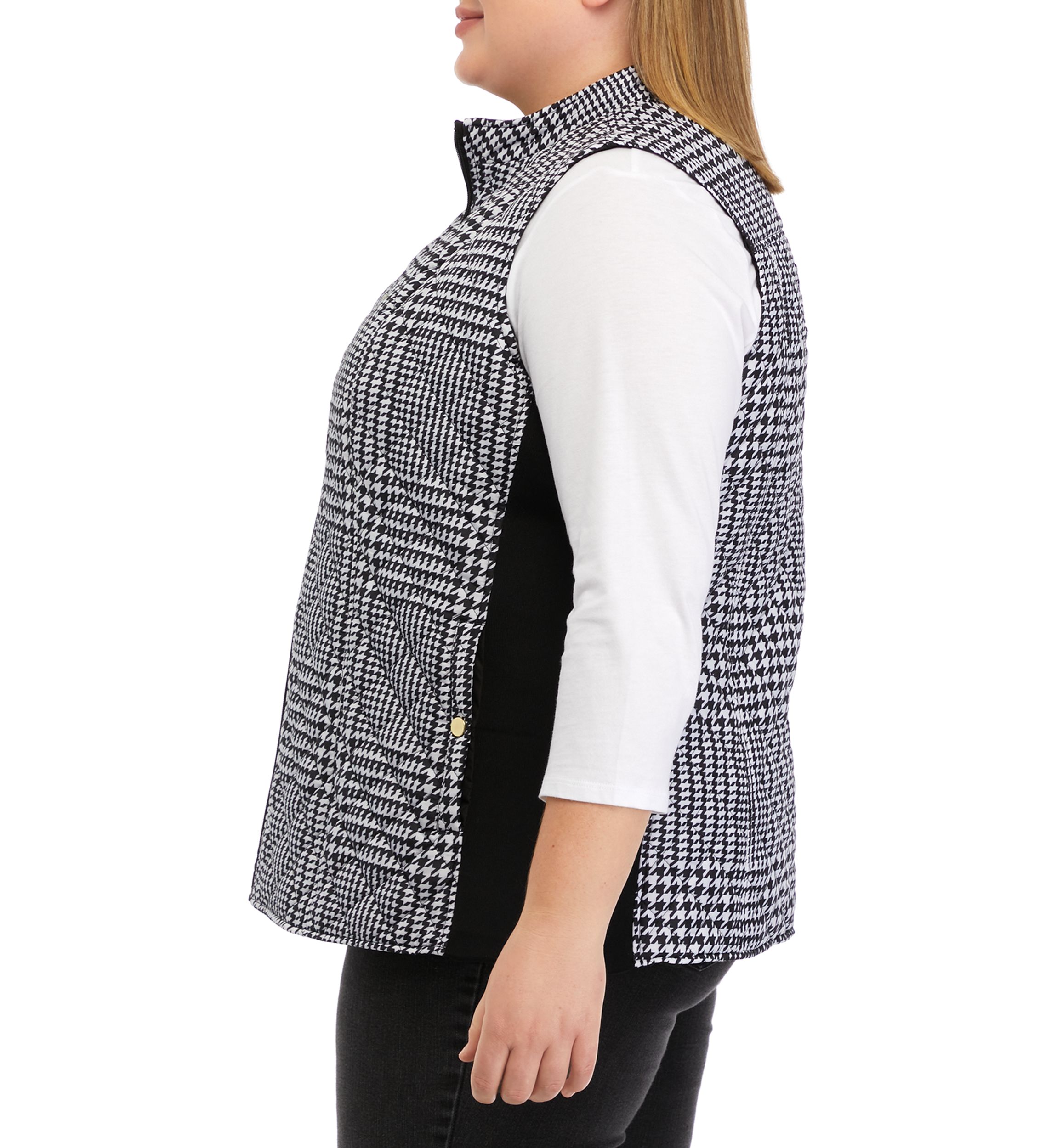 Plus Size Quilted Ribbed Printed Vest