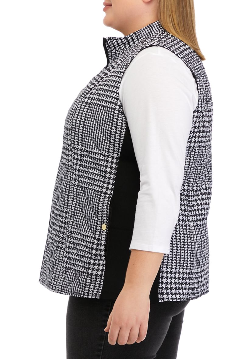 Plus Size Quilted Ribbed Printed Vest