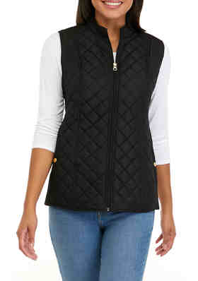 BEAUTYTALK Womens Casual Solid Quilted Padded Snap Zip Up Belted Vest 