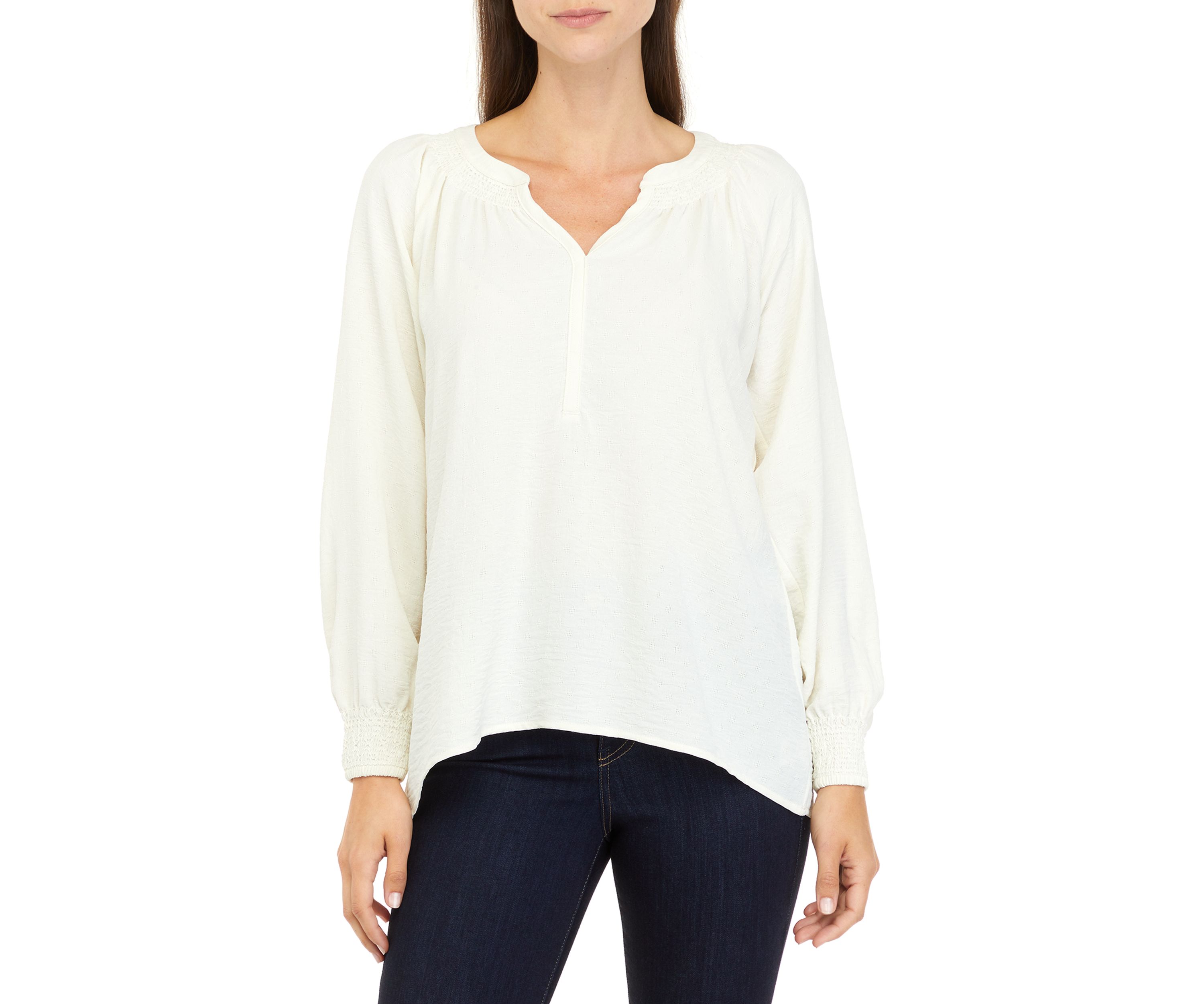 Womens Long Sleeve Split Neck Popover Top 