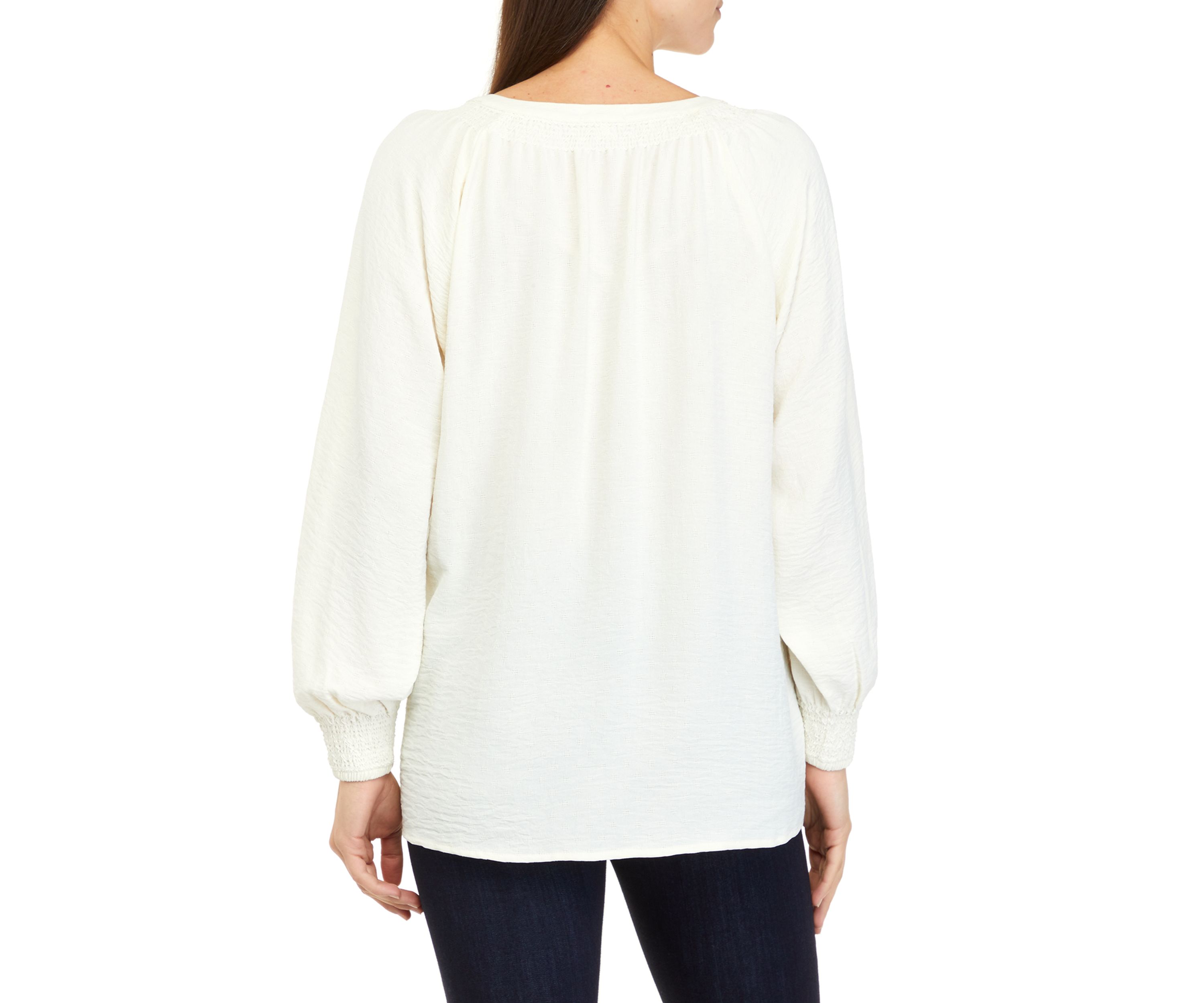Womens Long Sleeve Split Neck Popover Top 