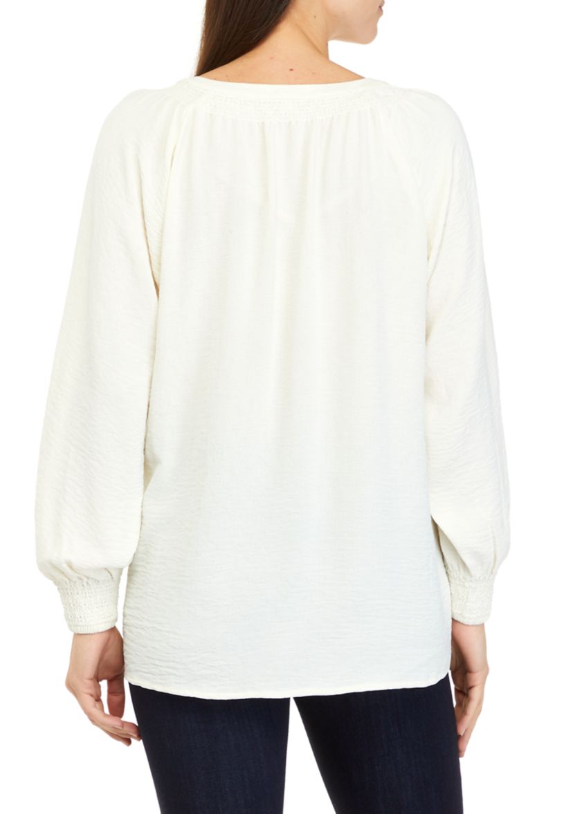 Womens Long Sleeve Split Neck Popover Top 