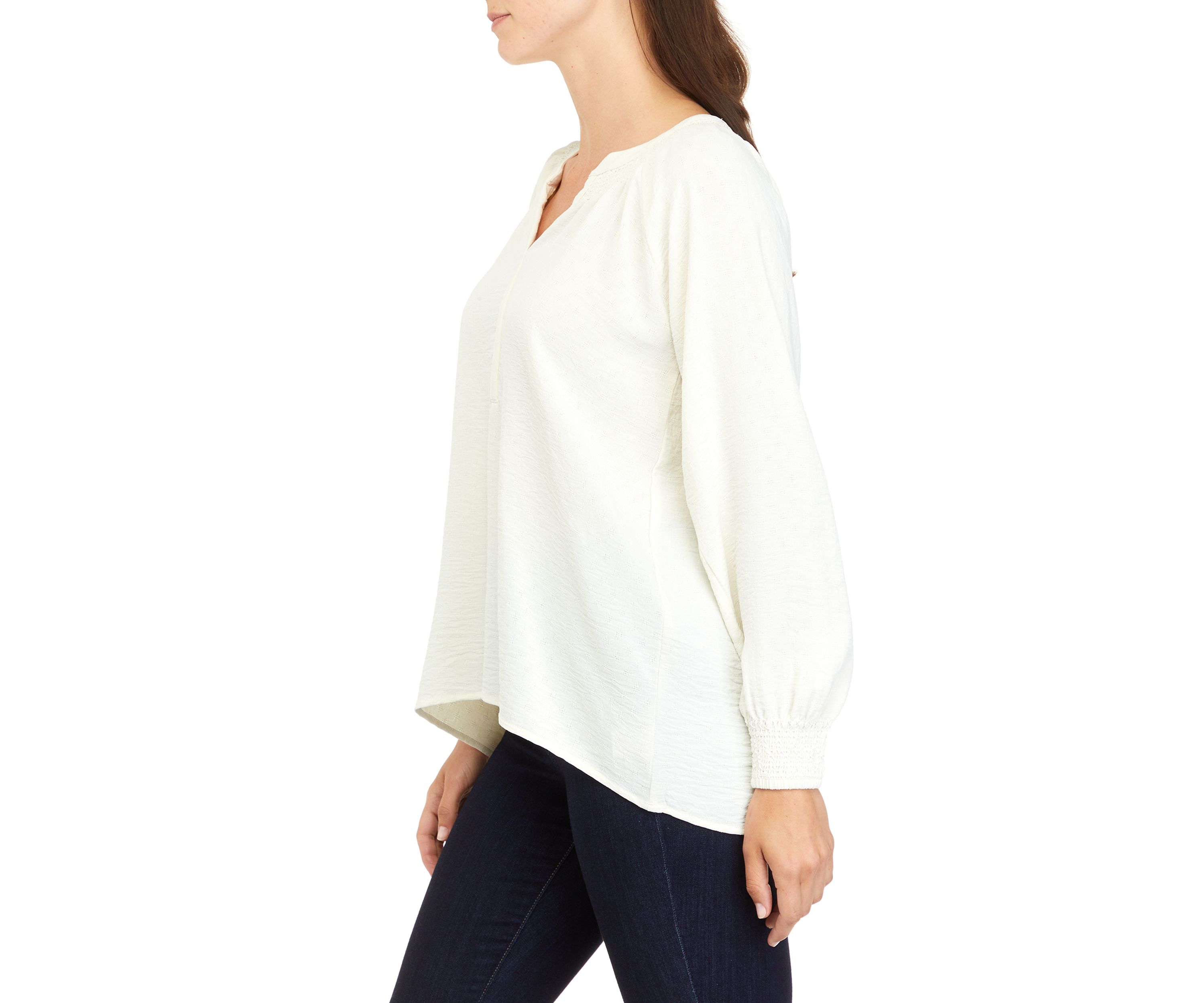 Womens Long Sleeve Split Neck Popover Top 