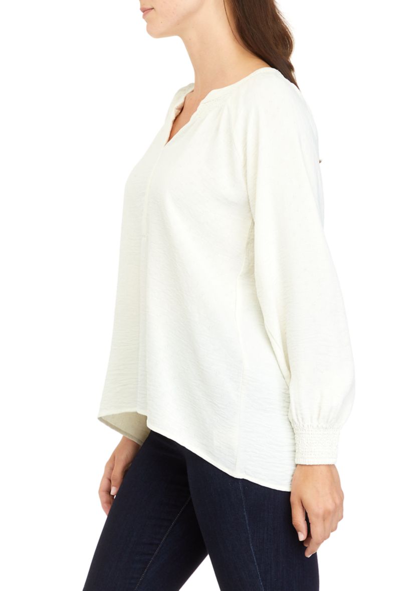 Womens Long Sleeve Split Neck Popover Top 