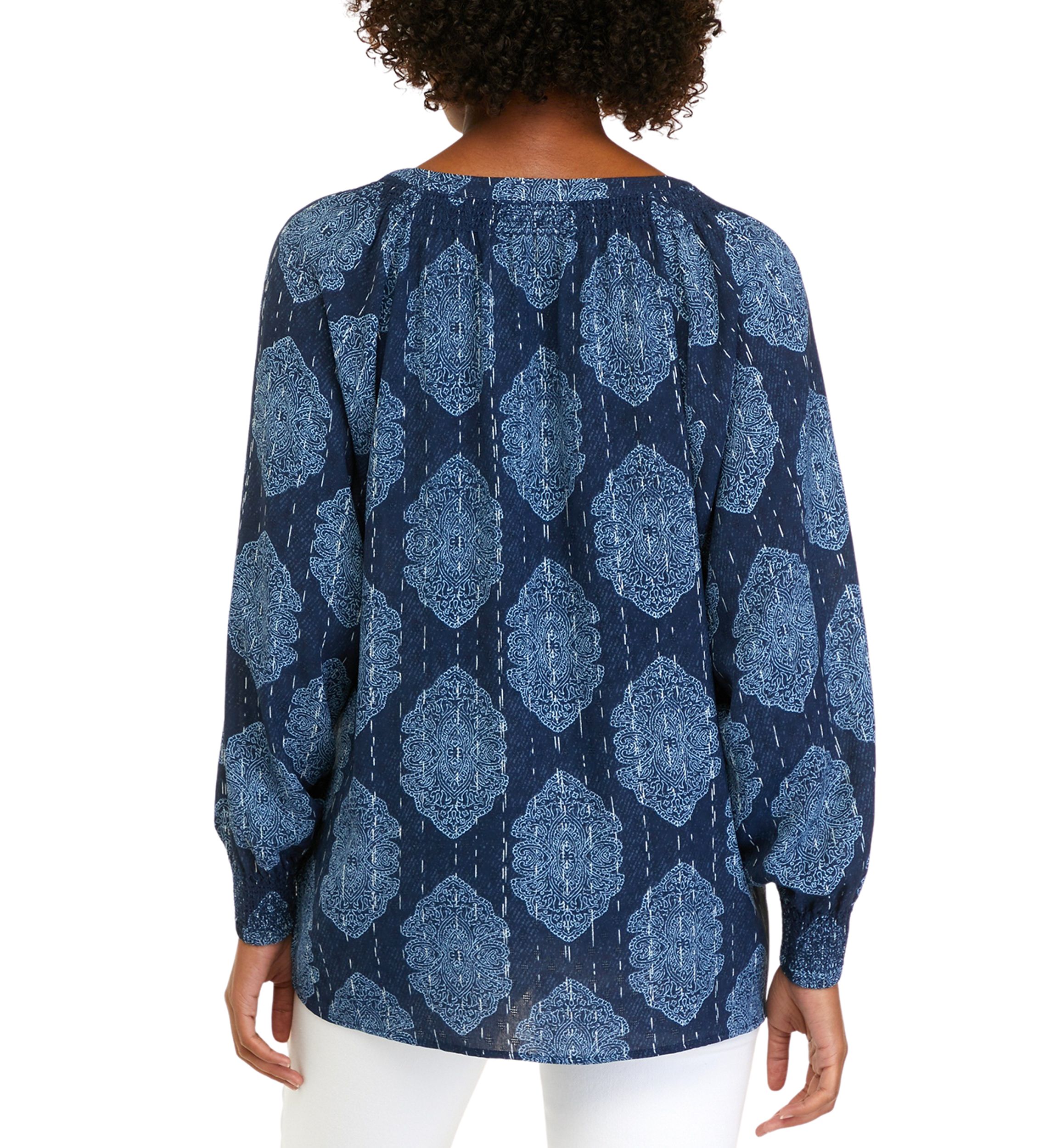 Womens Long Sleeve Airflow V-Neck Peasant Top 									