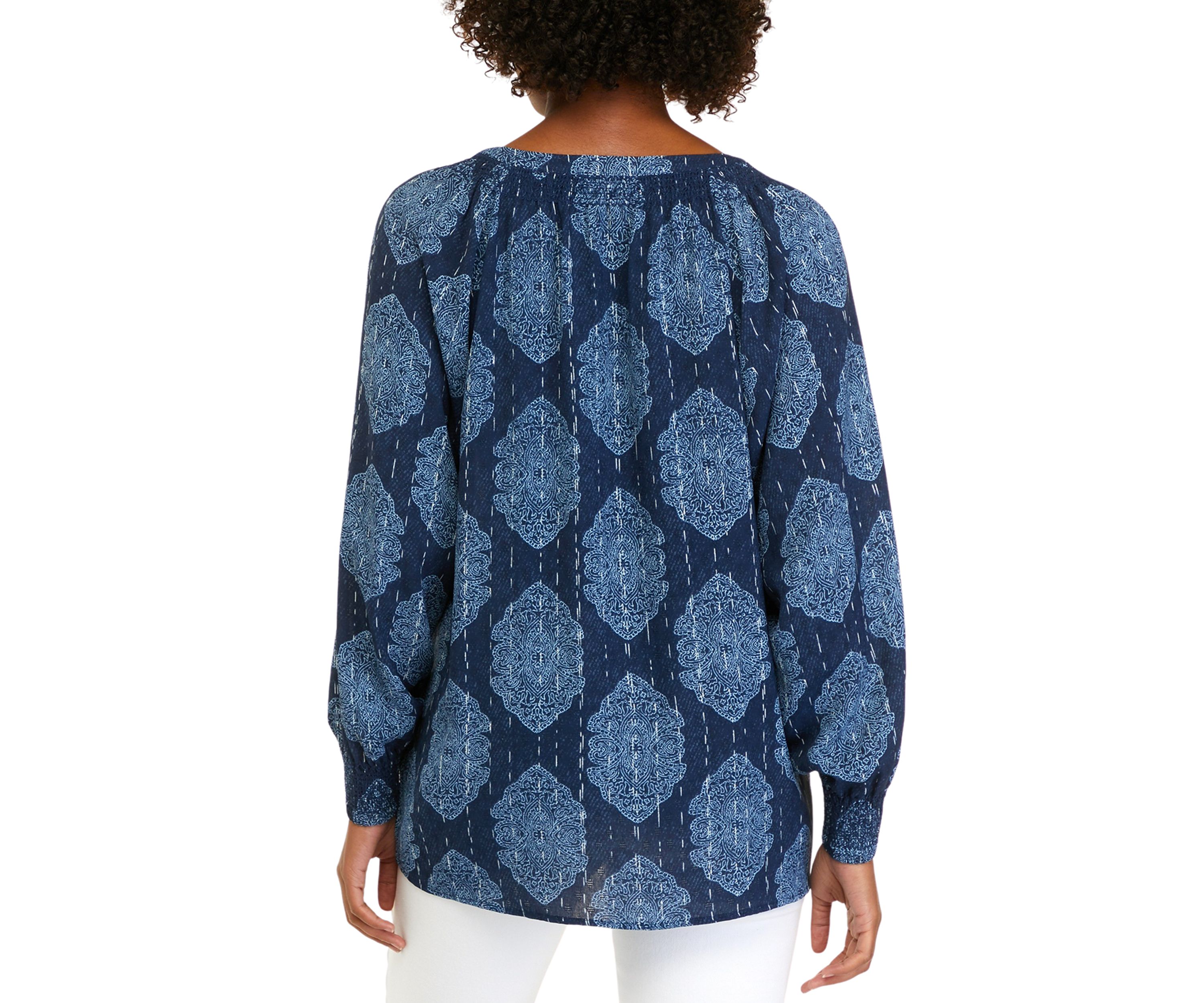 Womens Long Sleeve Airflow V-Neck Peasant Top 									