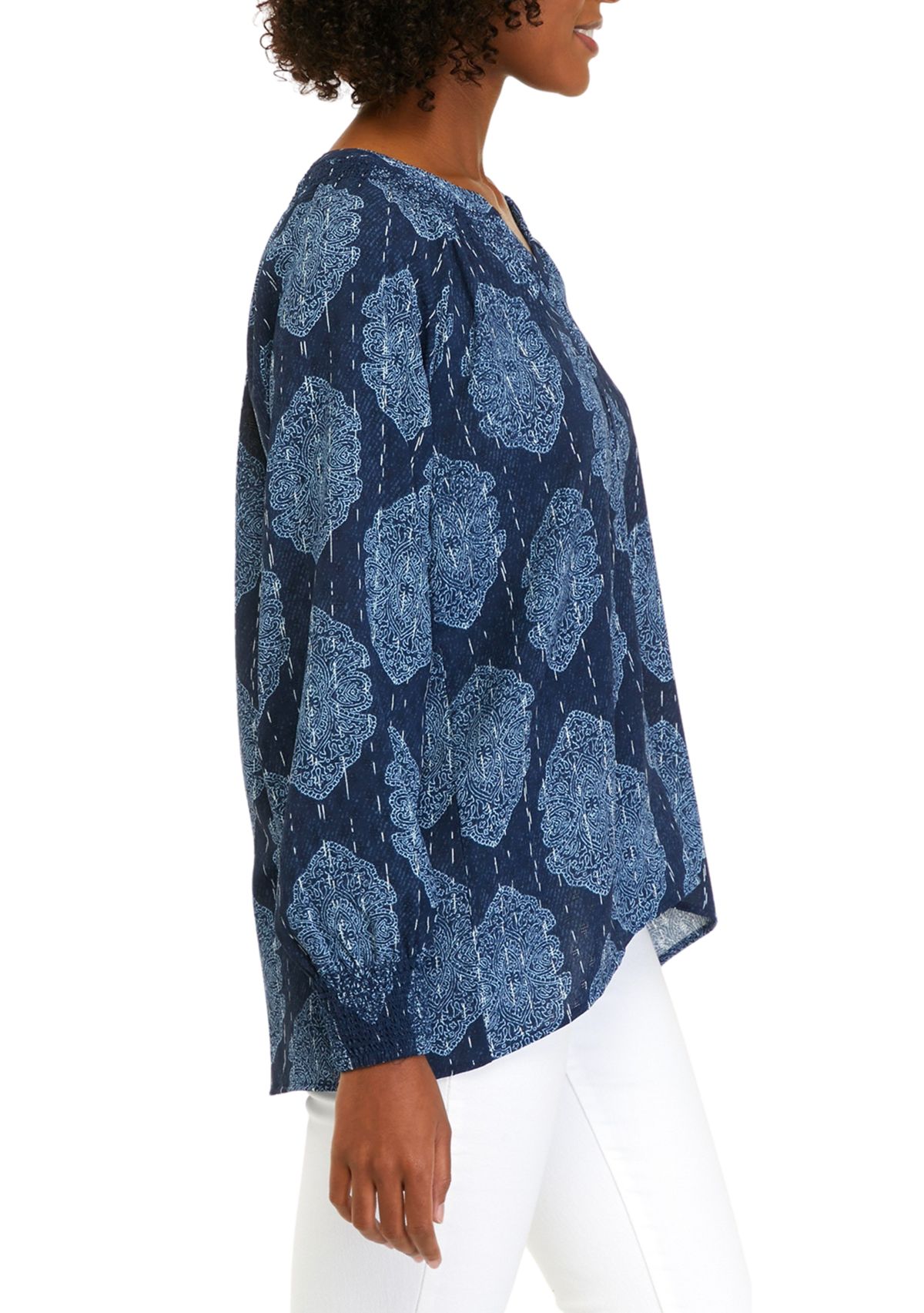 Womens Long Sleeve Airflow V-Neck Peasant Top 									