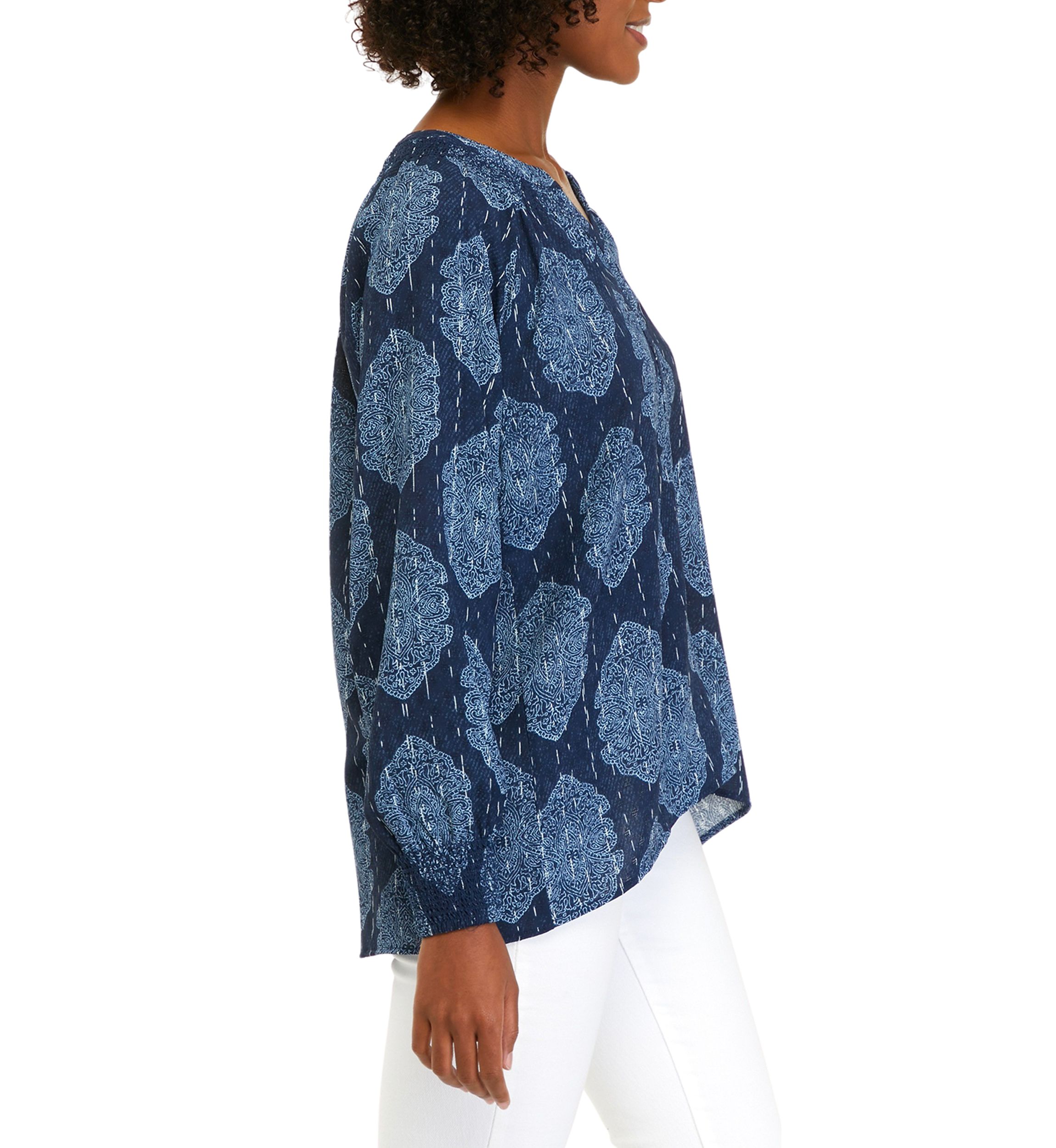 Womens Long Sleeve Airflow V-Neck Peasant Top 									